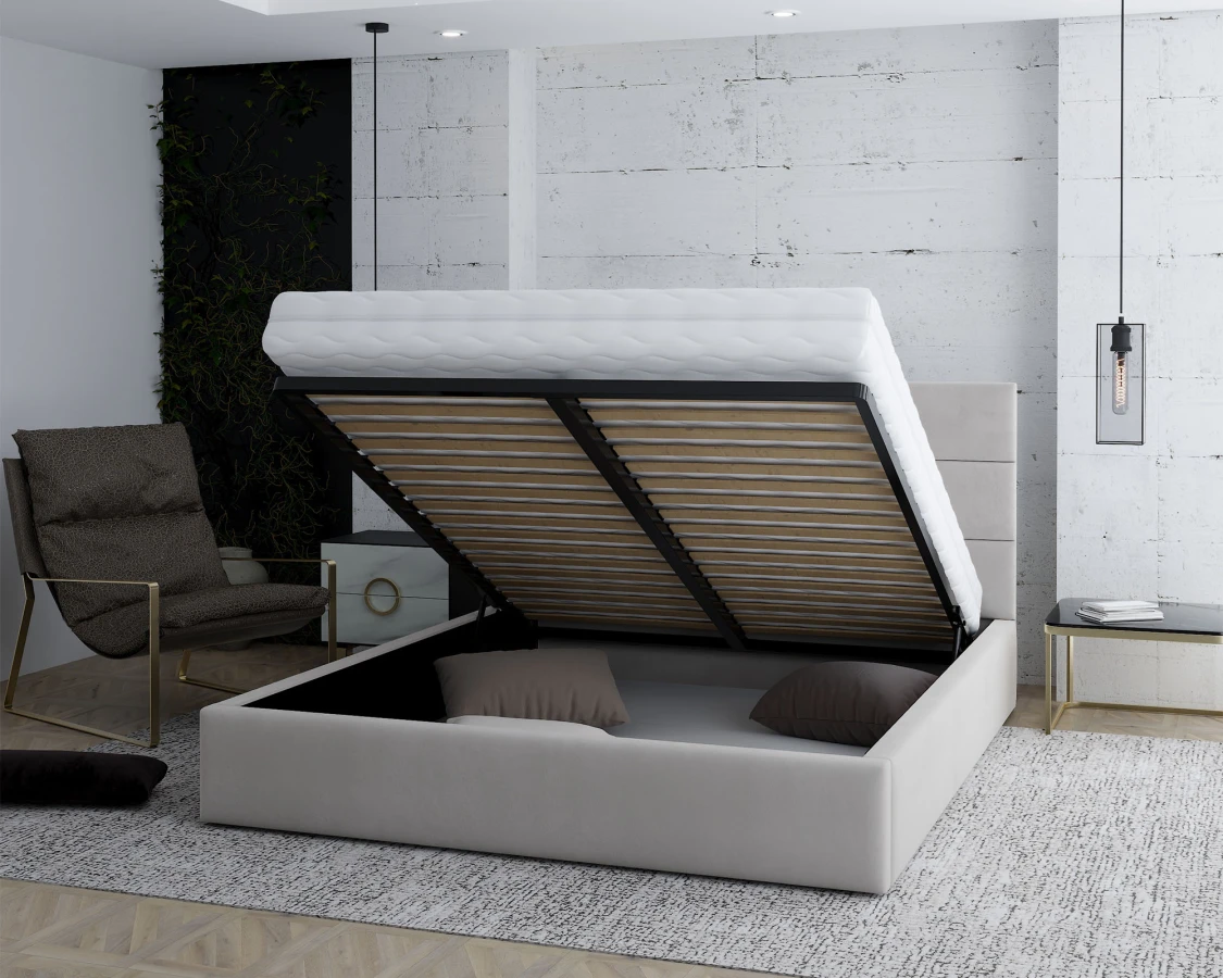 Čalouněná postel PASADENA 120x200 s kovovým roštem KRÉMOVÁ