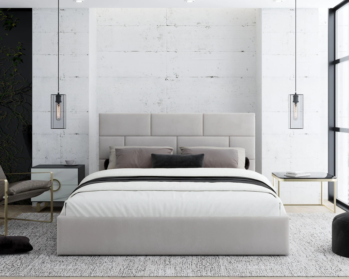 Čalouněná postel PASADENA 180x200 s kovovým roštem KRÉMOVÁ