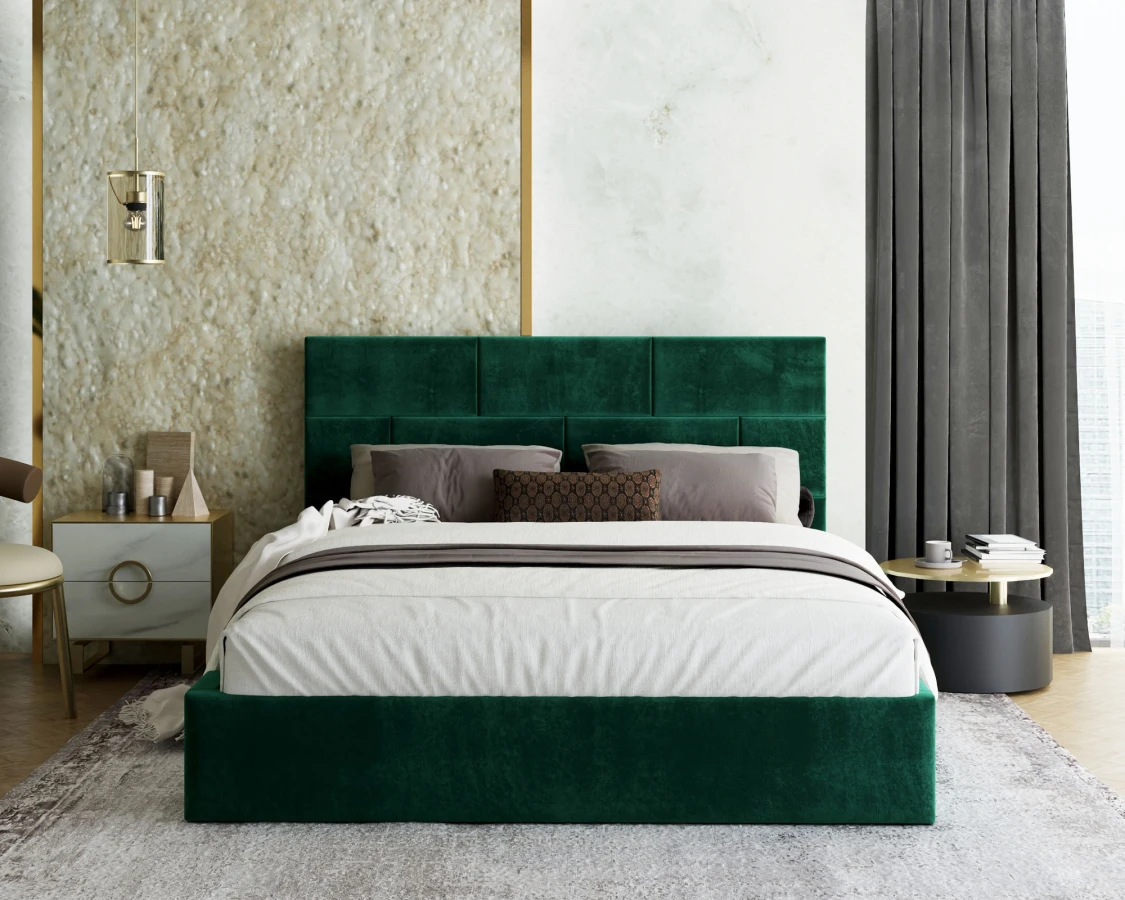 Čalouněná postel PASADENA 120x200 s kovovým roštem ZELENÁ