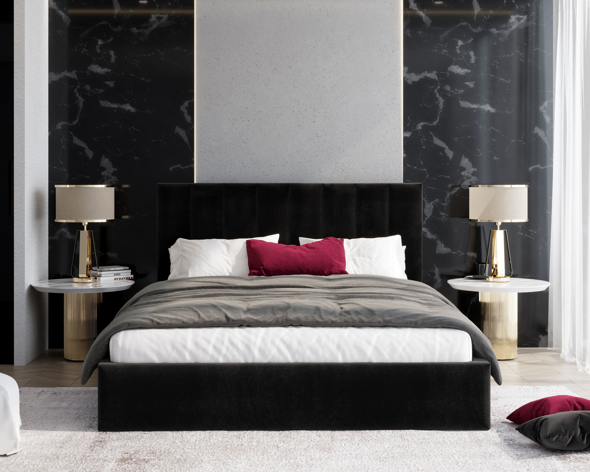 Čalouněná postel JUSTIN 90x200 Černá Trinity s úložným prostorem kovový rošt