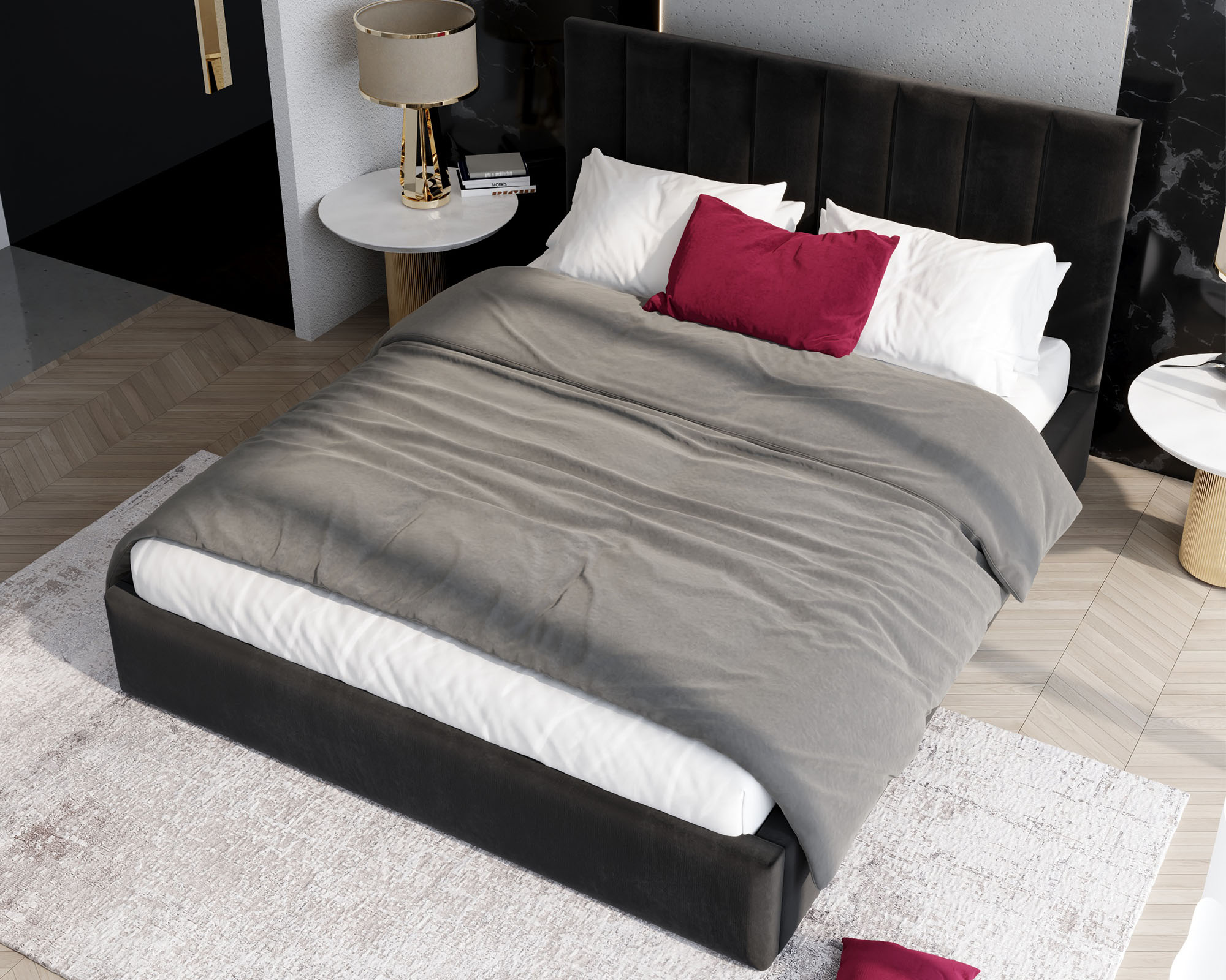 Čalouněná postel JUSTIN 120x200 Černá Trinity s úložným prostorem kovový rošt