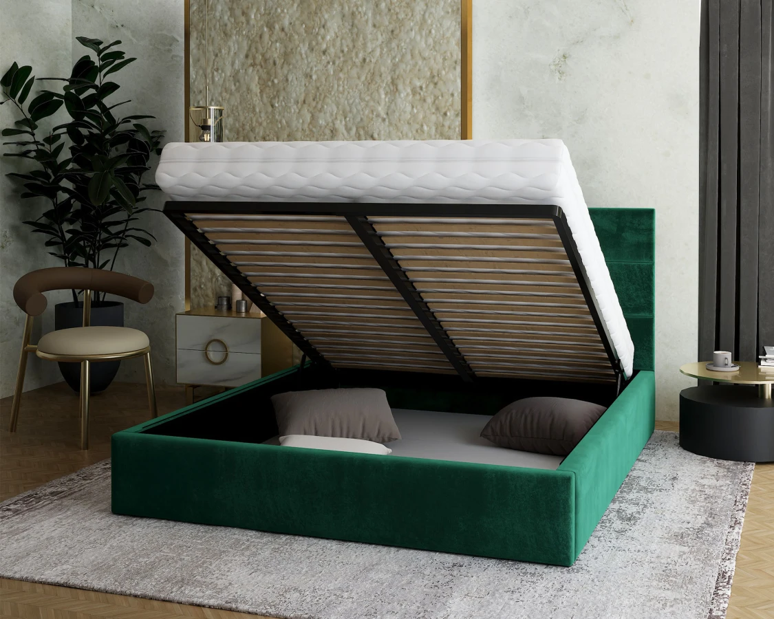 Čalouněná postel PASADENA 180x200 s kovovým roštem ZELENÁ