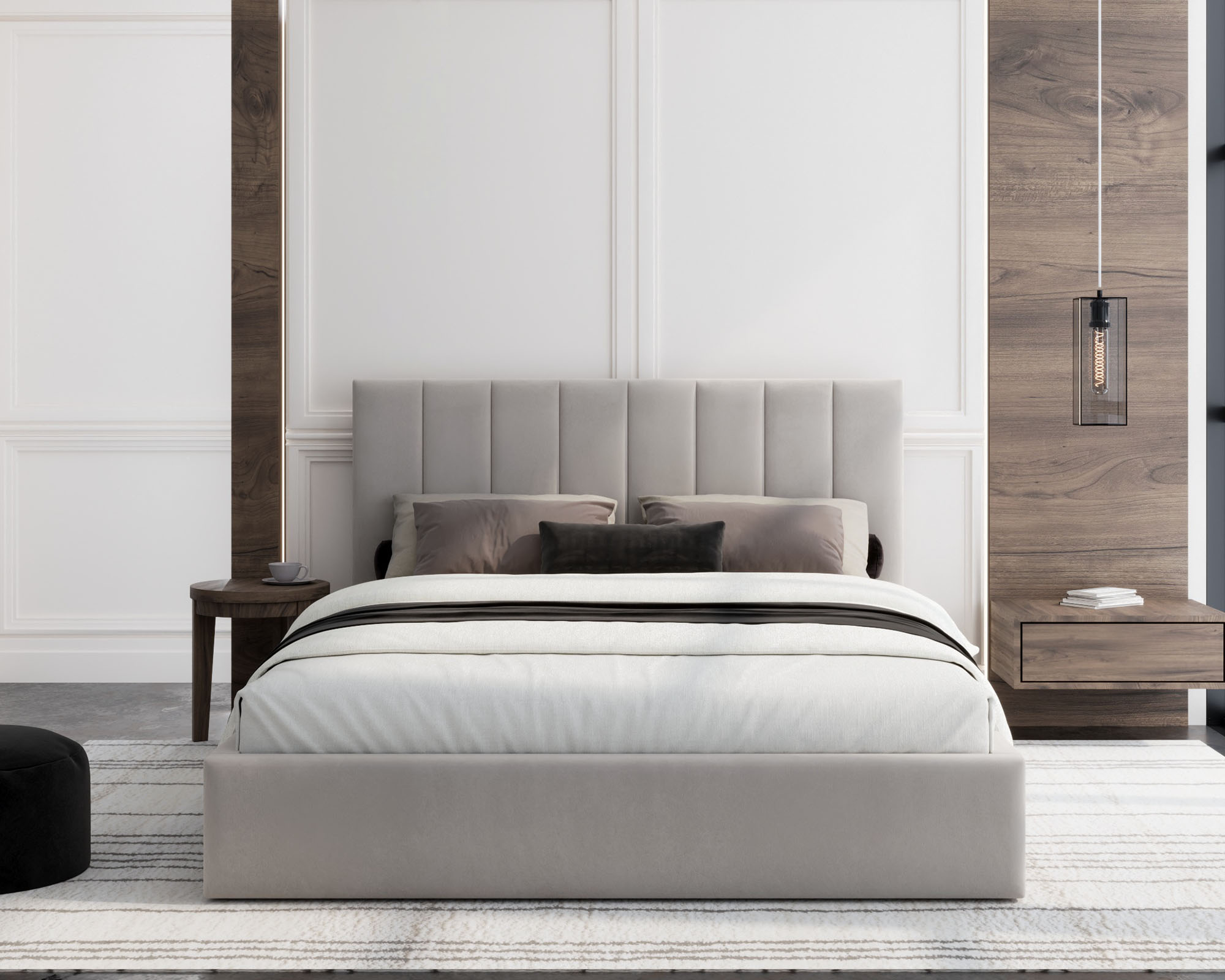 Čalouněná postel JUSTIN 180x200 Krémová Trinity s úložným prostorem kovový rošt