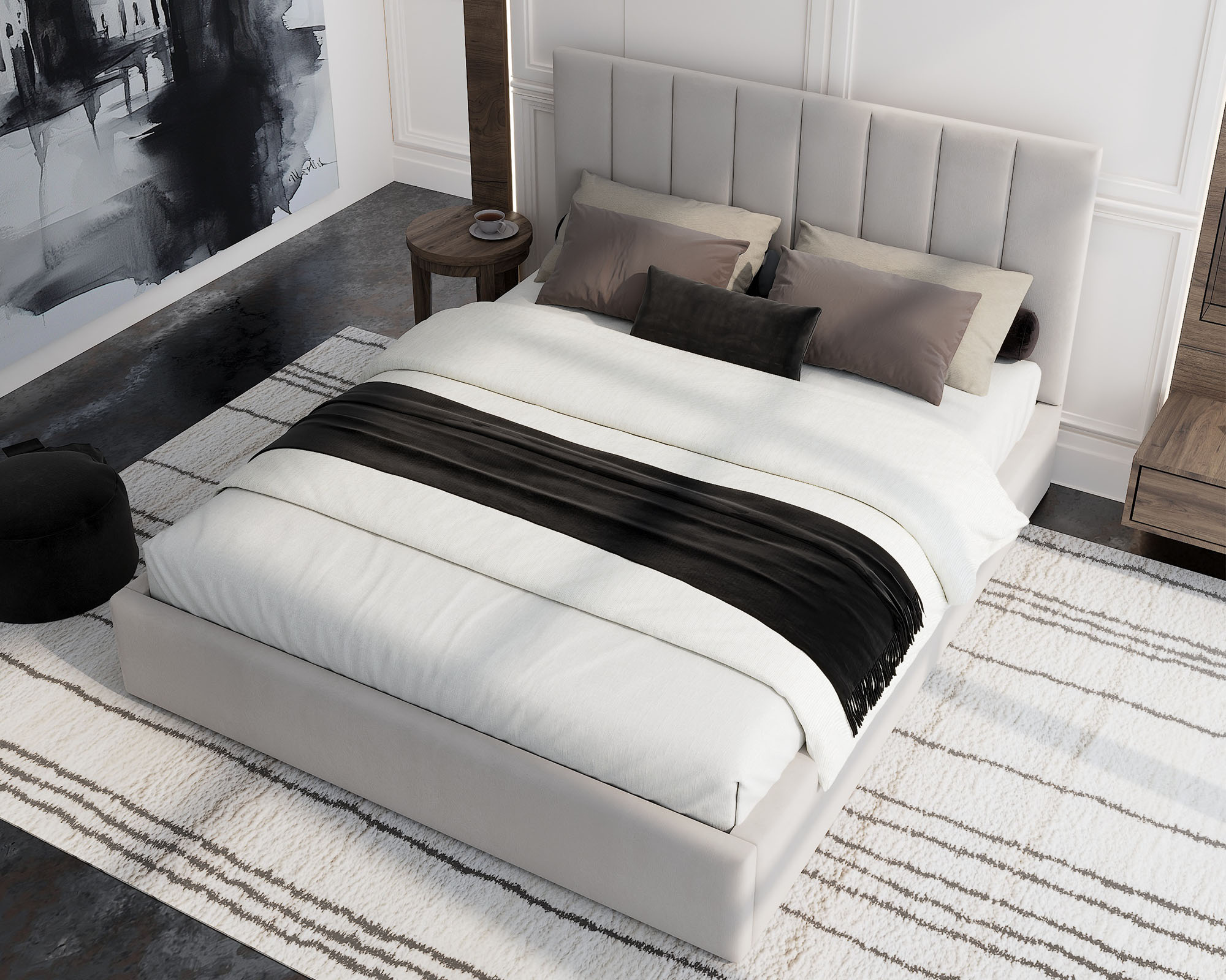 Čalouněná postel JUSTIN 180x200 Krémová Trinity s úložným prostorem kovový rošt