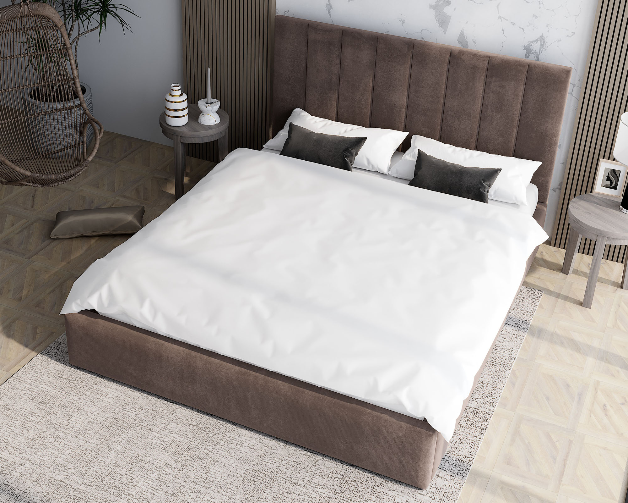 Čalouněná postel JUSTIN 120x200 Hnědá Trinity s úložným prostorem kovový rošt