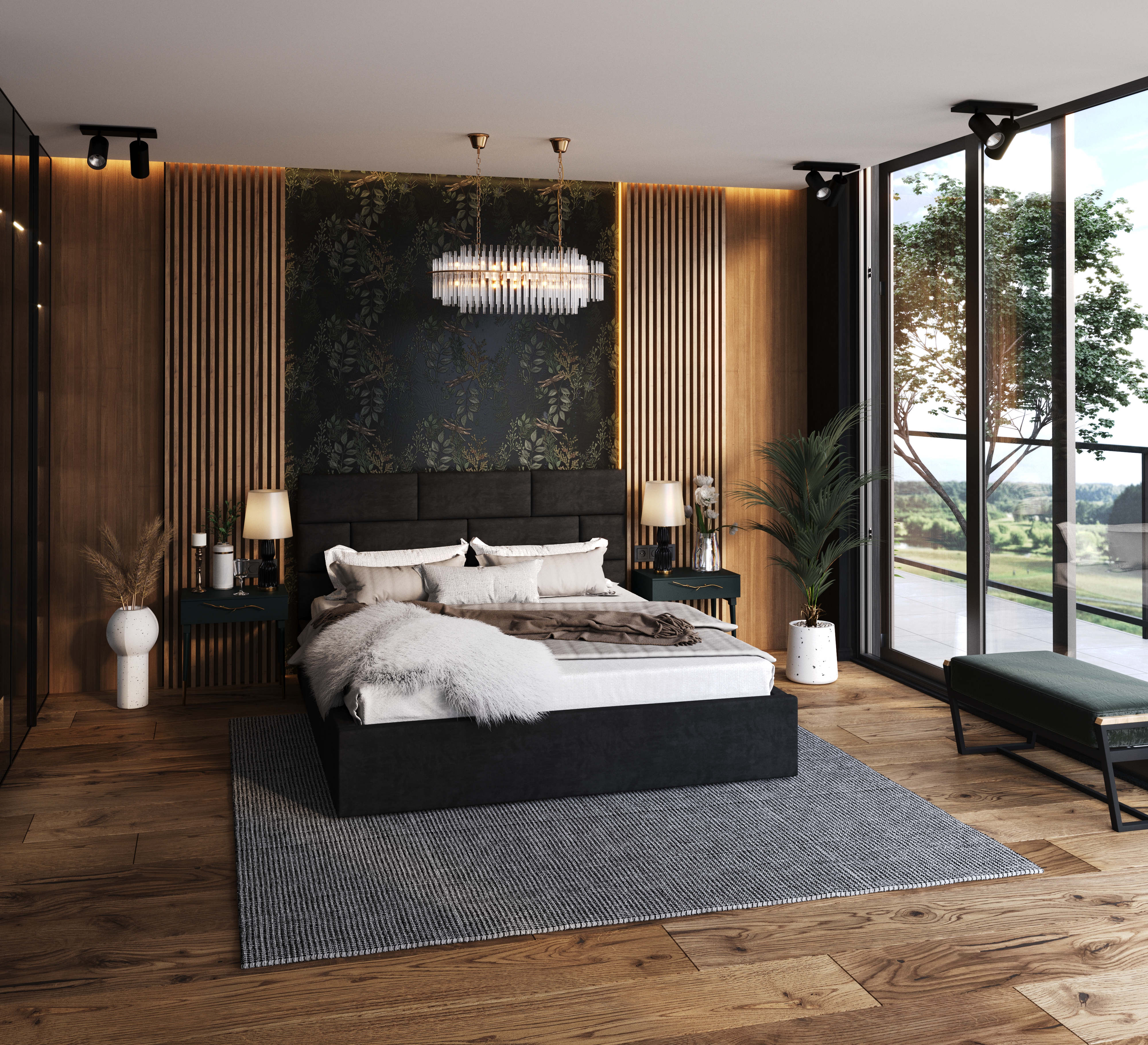 Čalouněná postel PASADENA 90x200 s kovovým roštem ČERNÁ