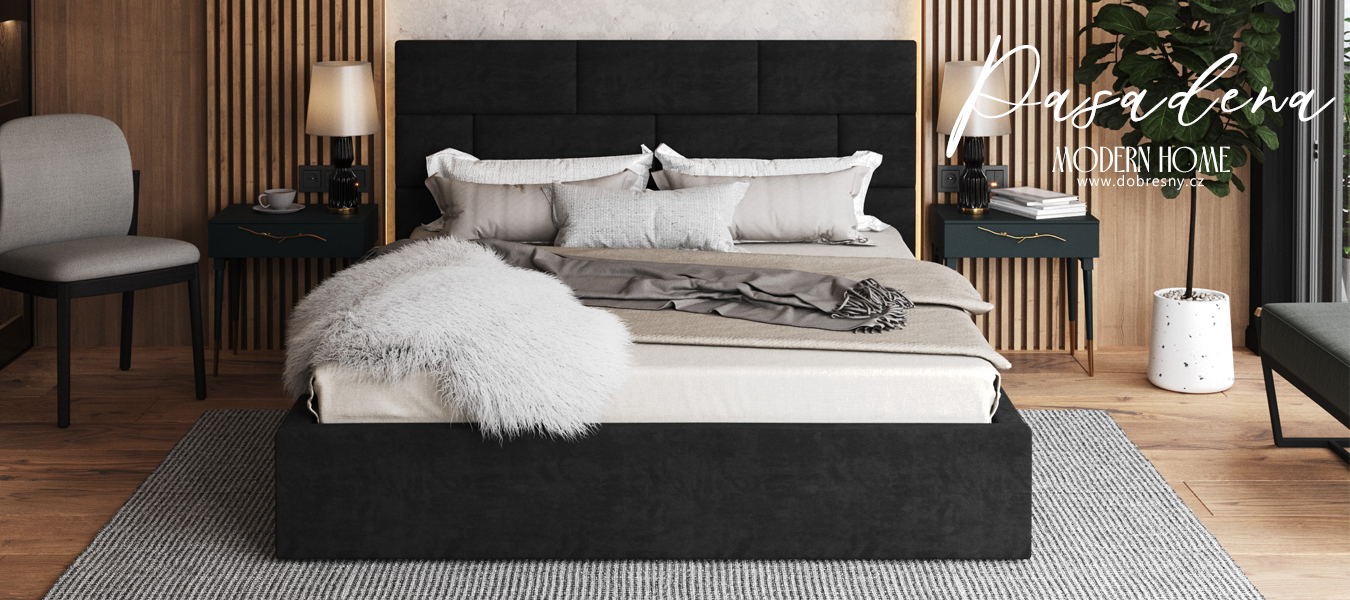 Luxusní postel PASADENA 90x200 s kovovým roštem ČERNÁ