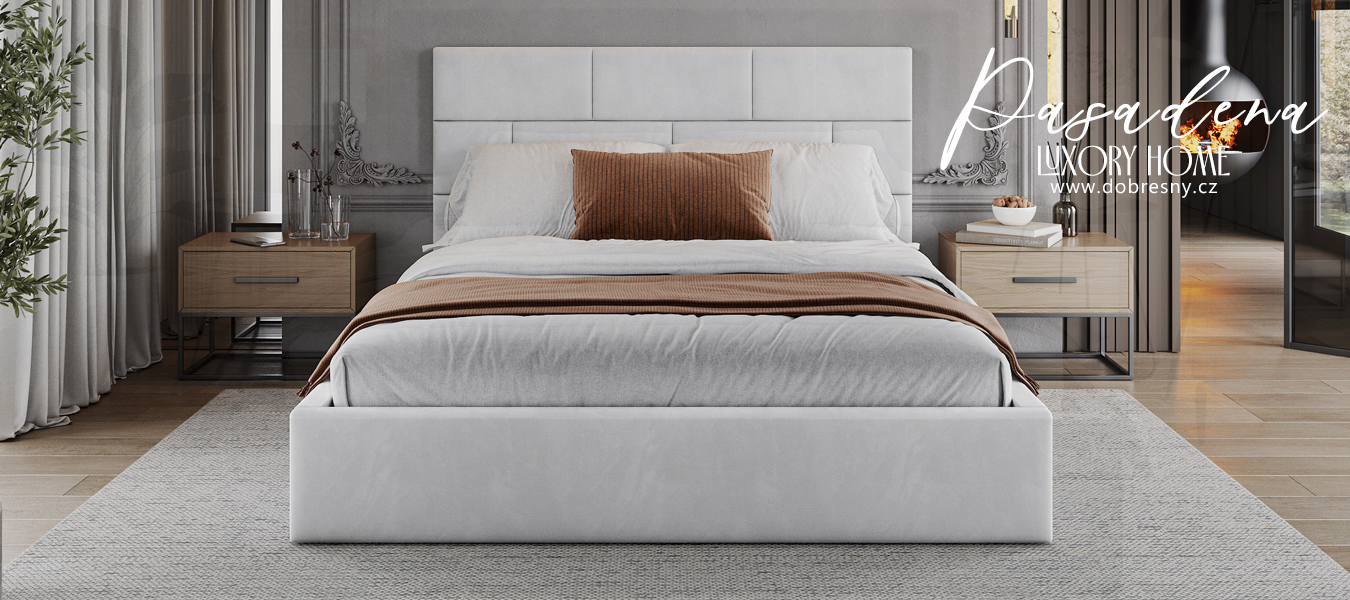 Čalouněná postel PASADENA PARIS 90x200 s kovovým roštem BÍLÁ