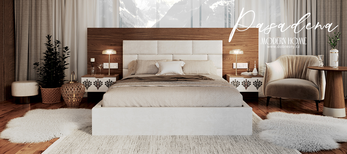 Čalouněná postel PASADENA PARIS 180x200 s kovovým roštem BÍLÁ