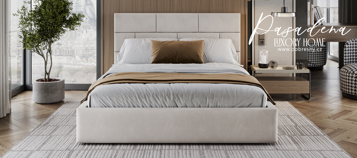 Čalouněná postel PASADENA PARIS 160x200 s kovovým roštem KRÉMOVÁ