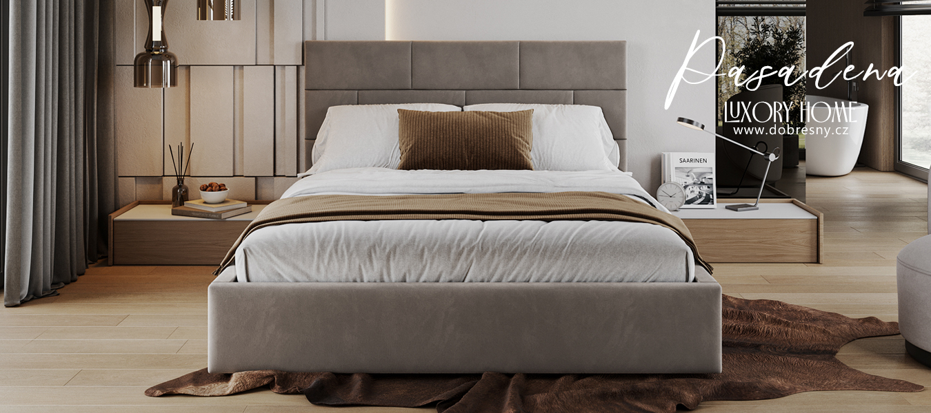 Čalouněná postel PASADENA PARIS 90x200 s kovovým roštem BÉŽOVÁ