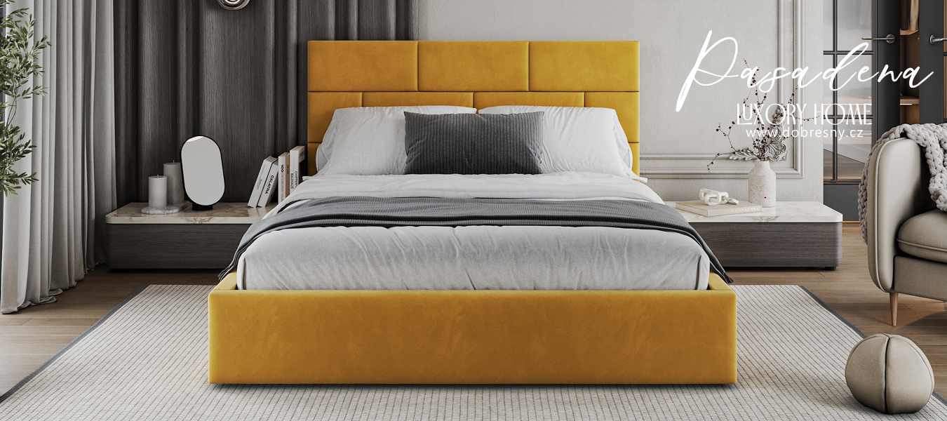 Čalouněná postel PASADENA PARIS 140x200 s kovovým roštem ŽLUTÁ