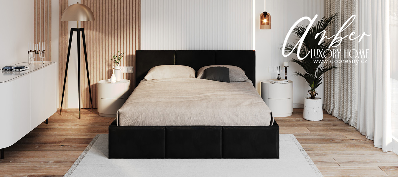 Čalouněná postel AMBER 160x200 Černá Paris s úložným prostorem, kovový rošt