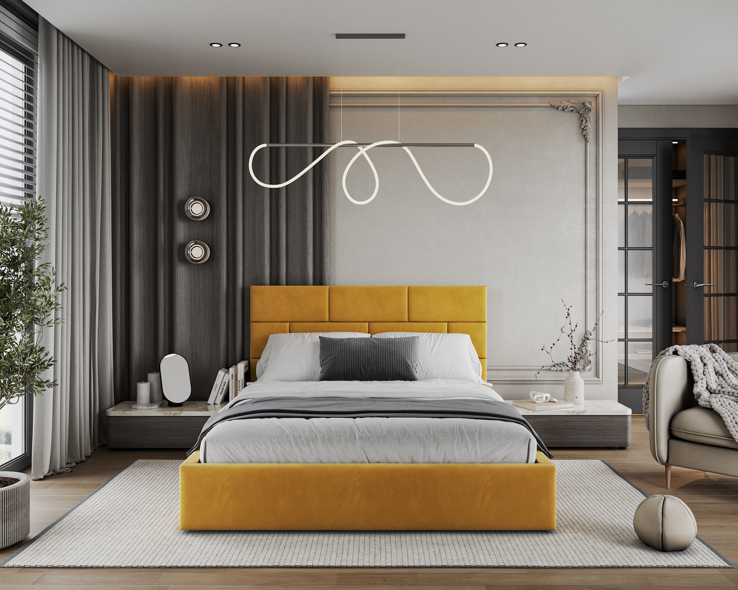 Čalouněná postel PASADENA PARIS 160x200 s kovovým roštem ŽLUTÁ