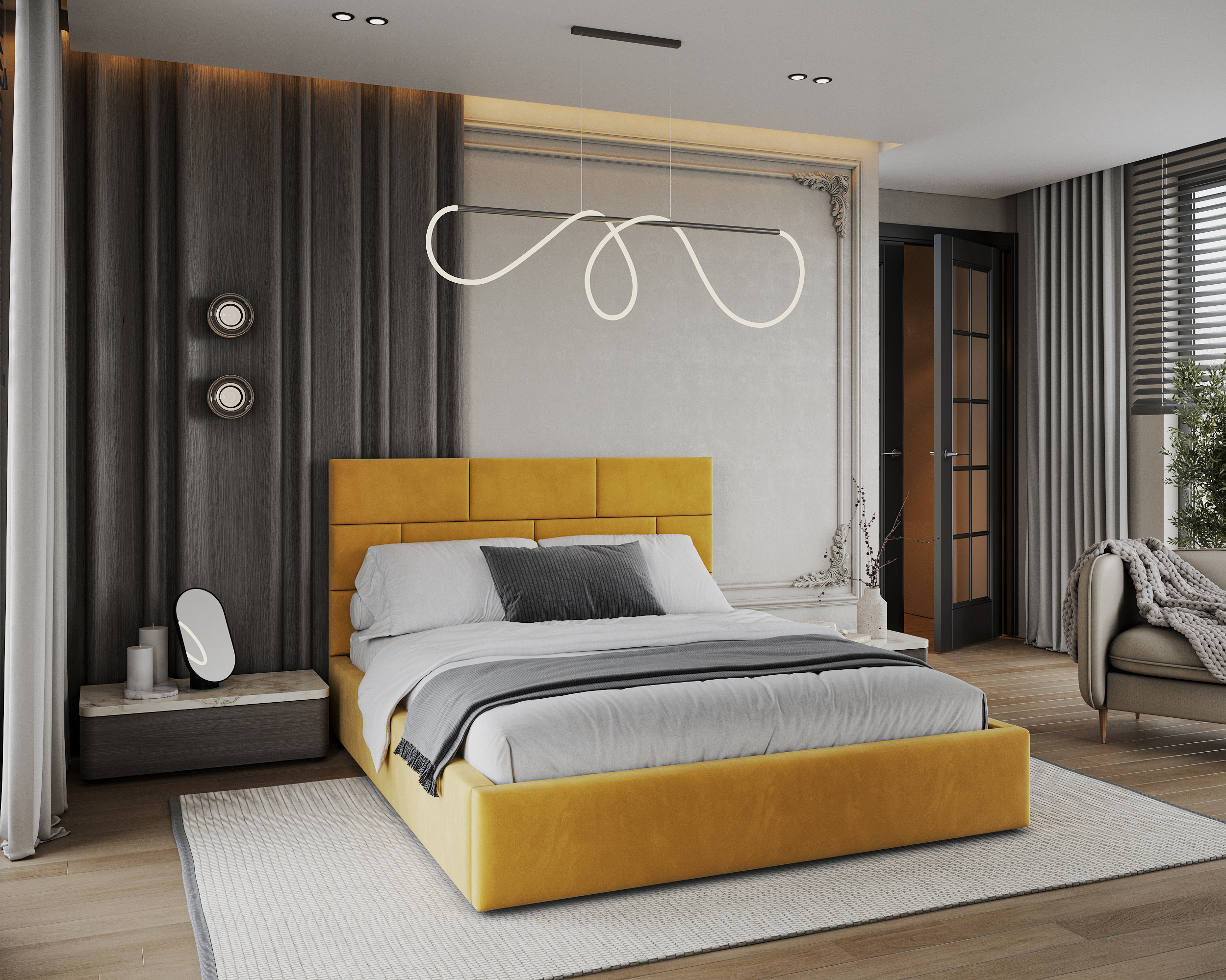 Čalouněná postel PASADENA PARIS 160x200 s kovovým roštem ŽLUTÁ