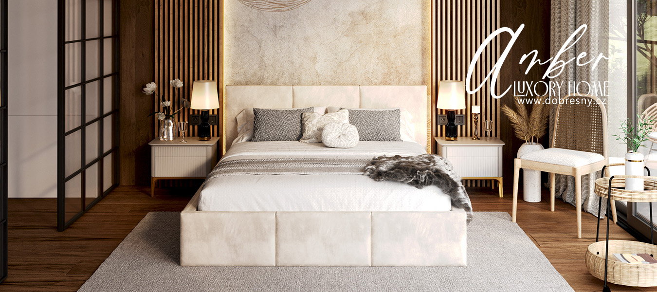 Čalouněná postel AMBER 180x200 Krémová Paris s úložným prostorem, kovový rošt
