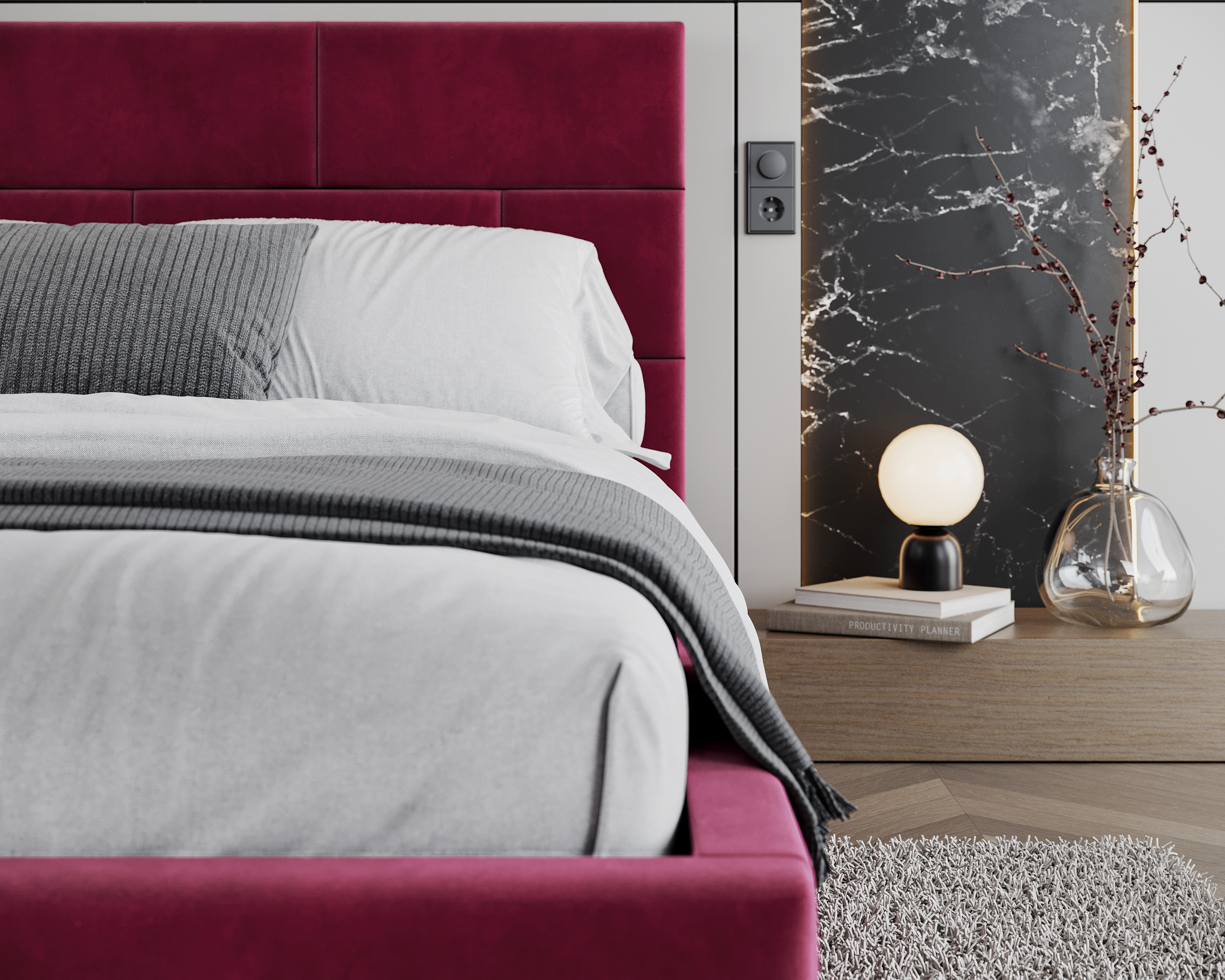 Čalouněná postel PASADENA PARIS 120x200 s kovovým roštem VÍNOVÁ