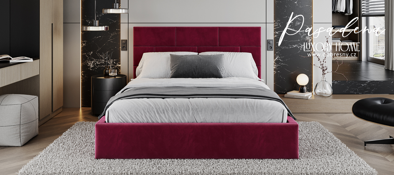 Čalouněná postel PASADENA PARIS 120x200 s kovovým roštem VÍNOVÁ