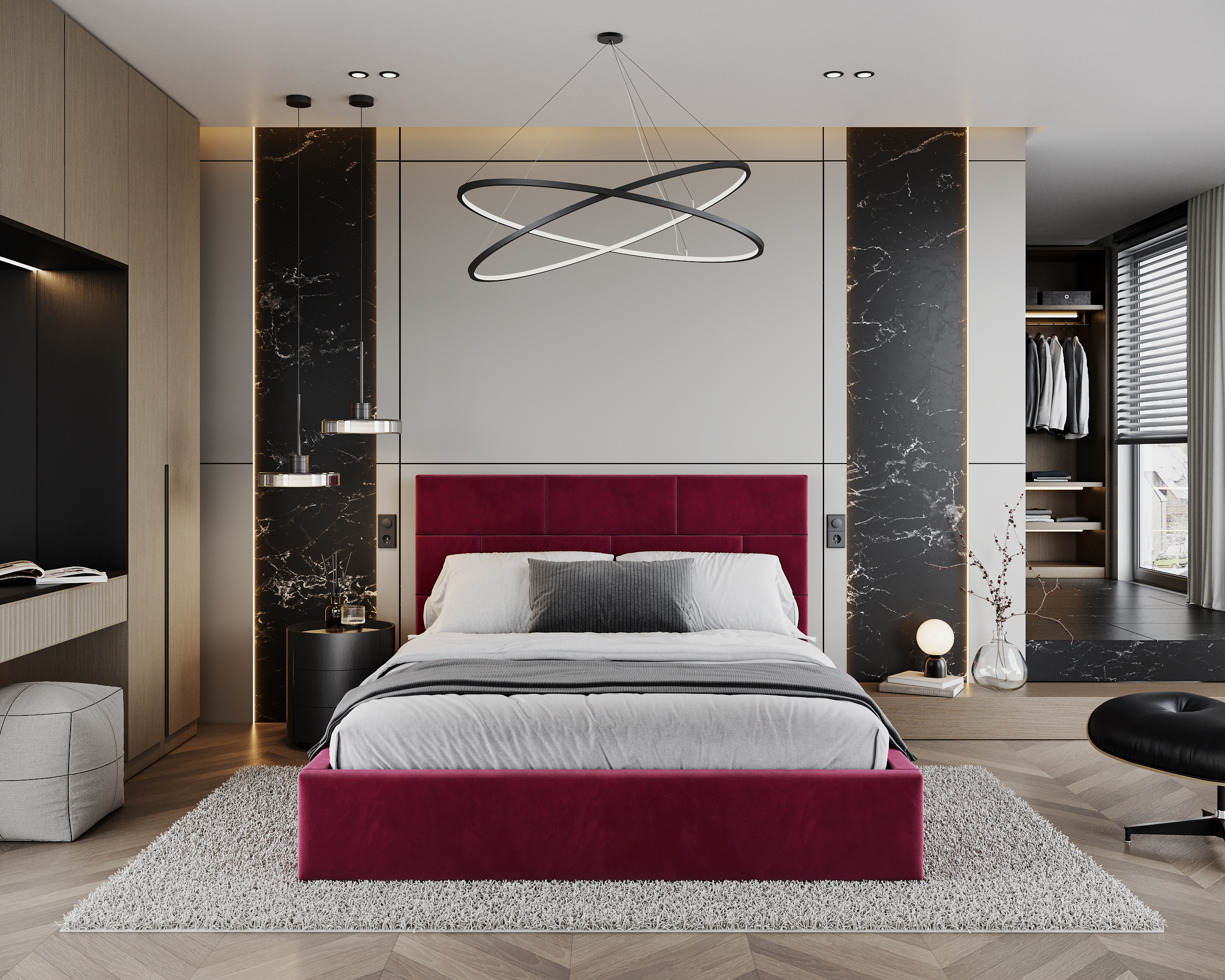 Čalouněná postel PASADENA PARIS 140x200 s kovovým roštem VÍNOVÁ