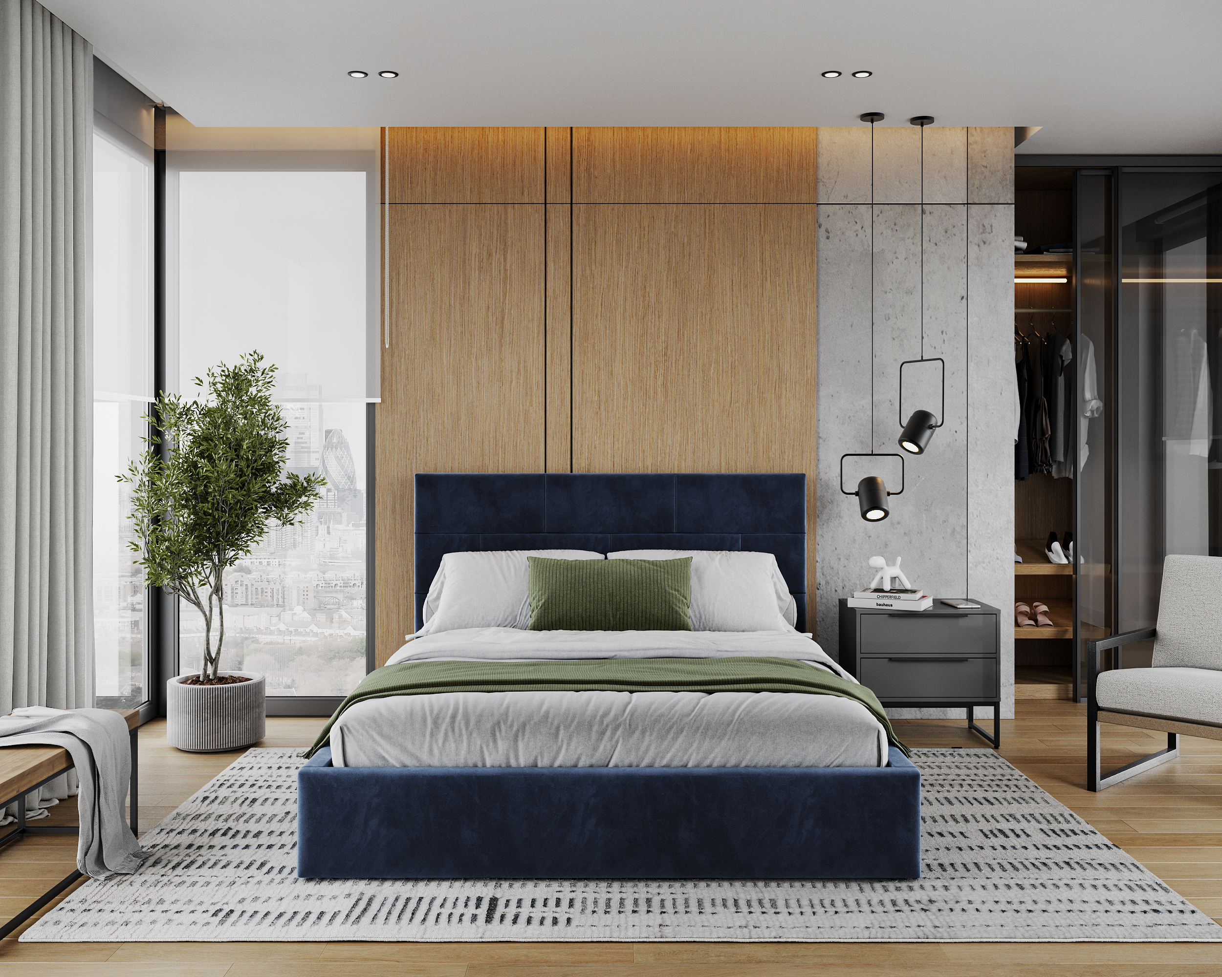 Čalouněná postel PASADENA PARIS 90x200 s kovovým roštem TMAVĚ MODRÁ