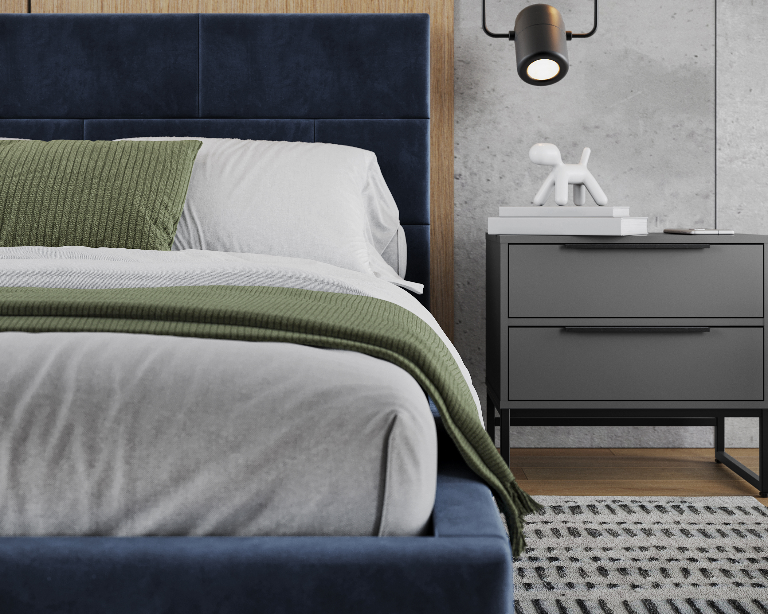 Čalouněná postel PASADENA PARIS 120x200 s kovovým roštem TMAVĚ MODRÁ