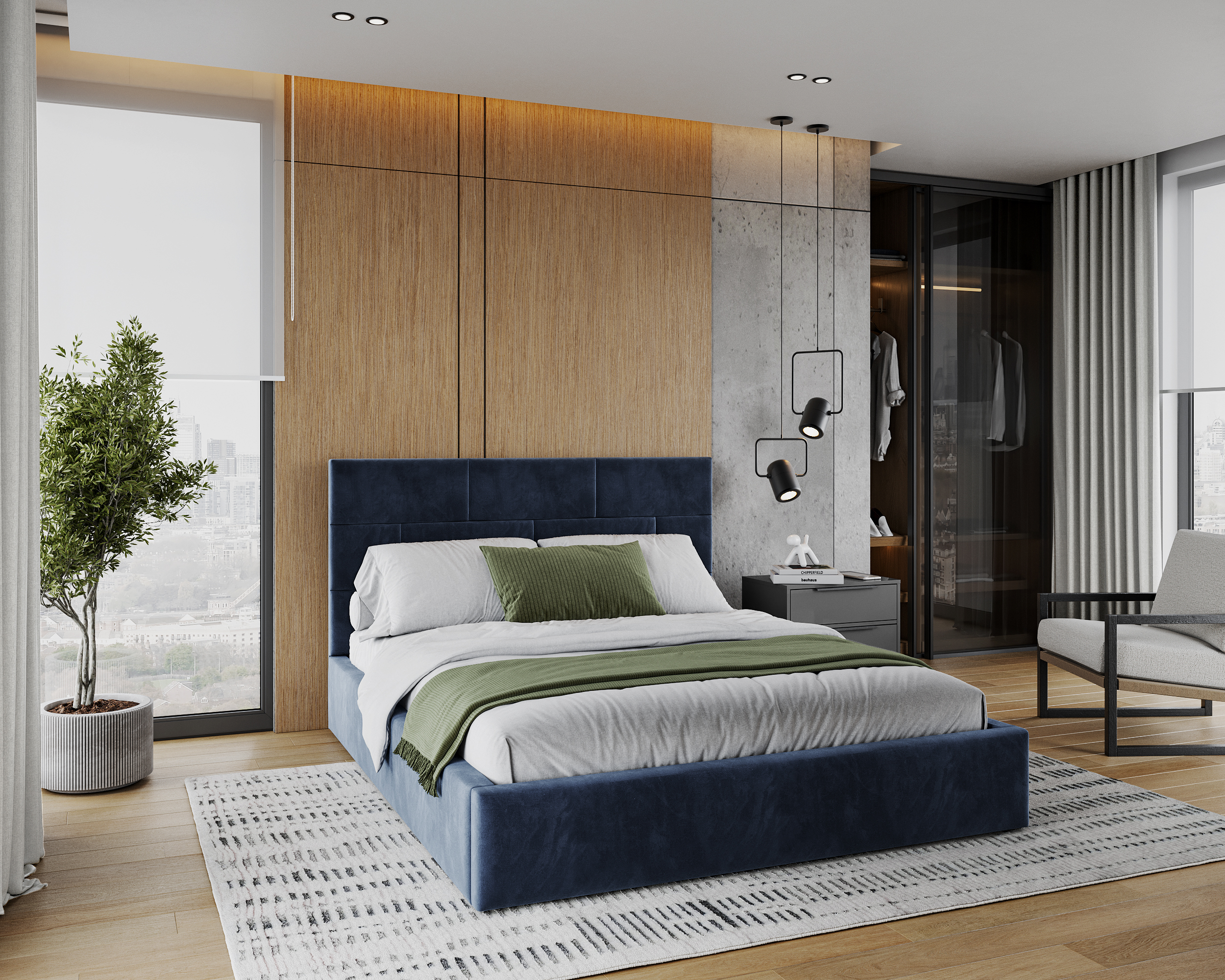 Čalouněná postel PASADENA PARIS 180x200 s kovovým roštem TMAVĚ MODRÁ