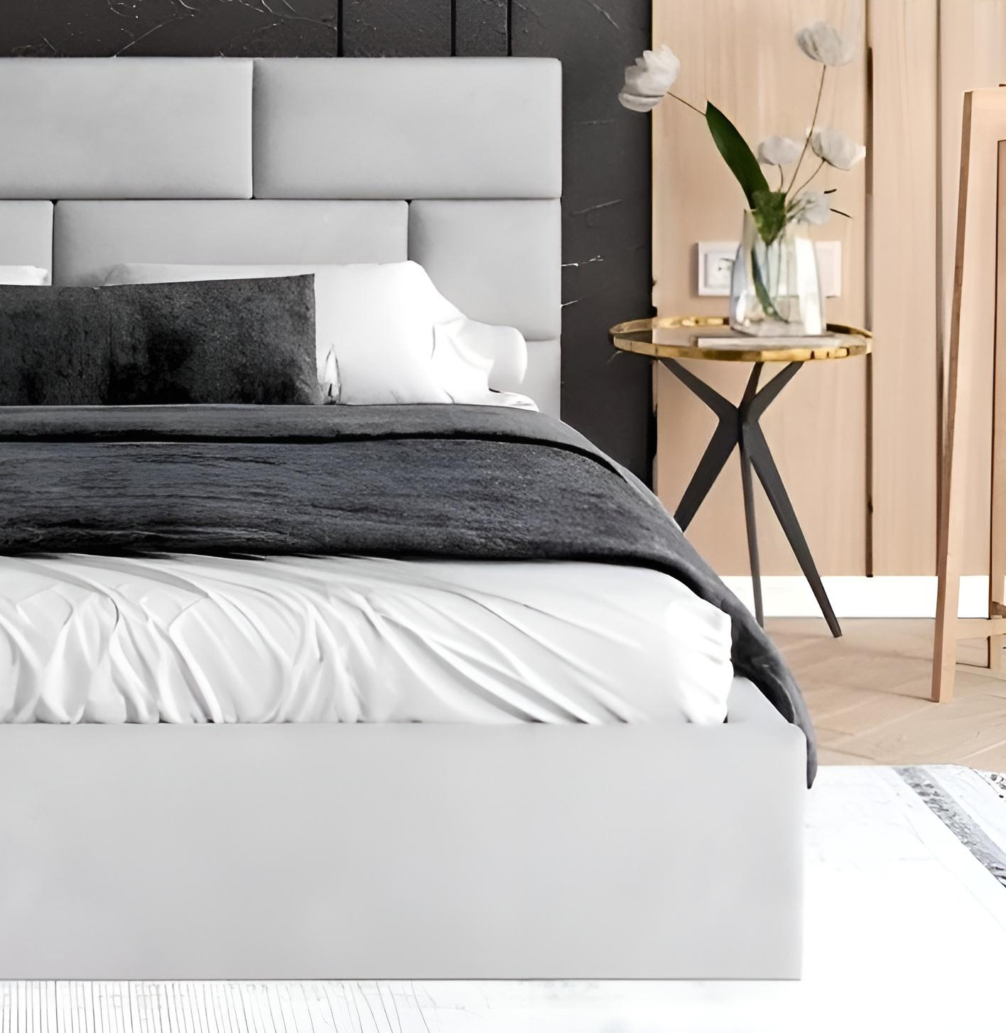 Čalouněná postel PASADENA PARIS 90x200 s kovovým roštem SVĚTLE ŠEDÁ