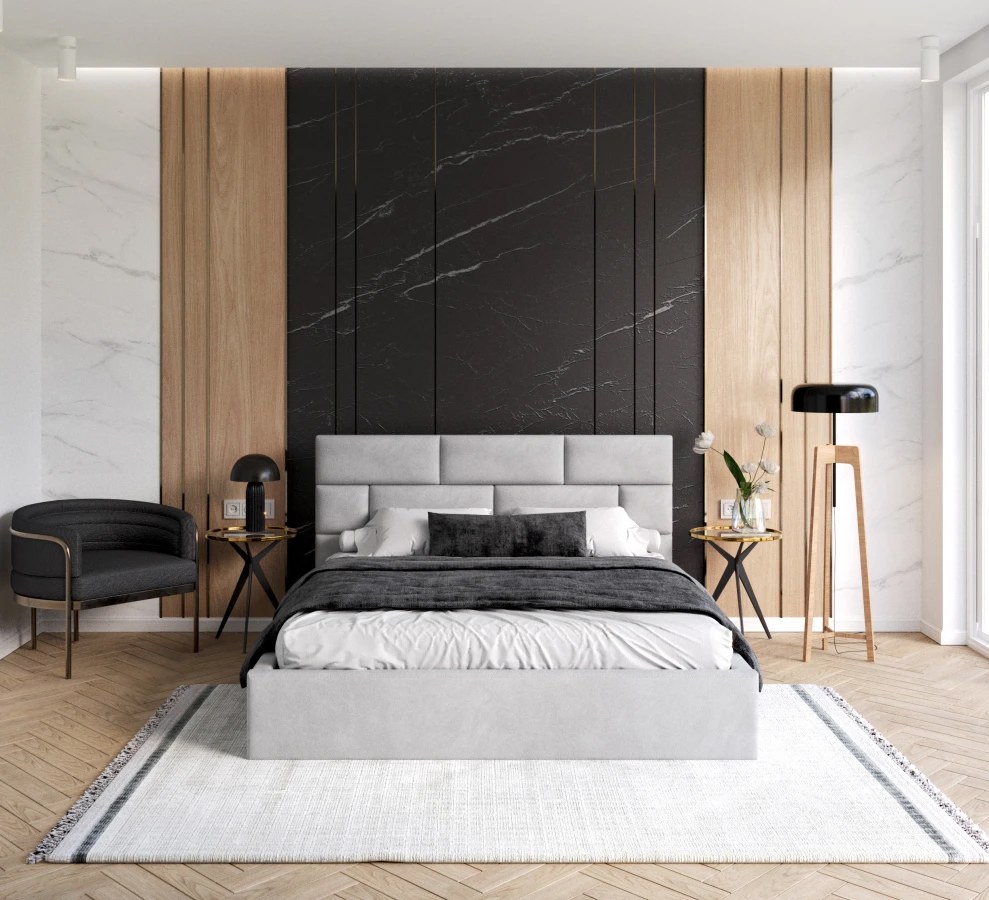 Čalouněná postel PASADENA PARIS 140x200 s kovovým roštem SVĚTLE ŠEDÁ