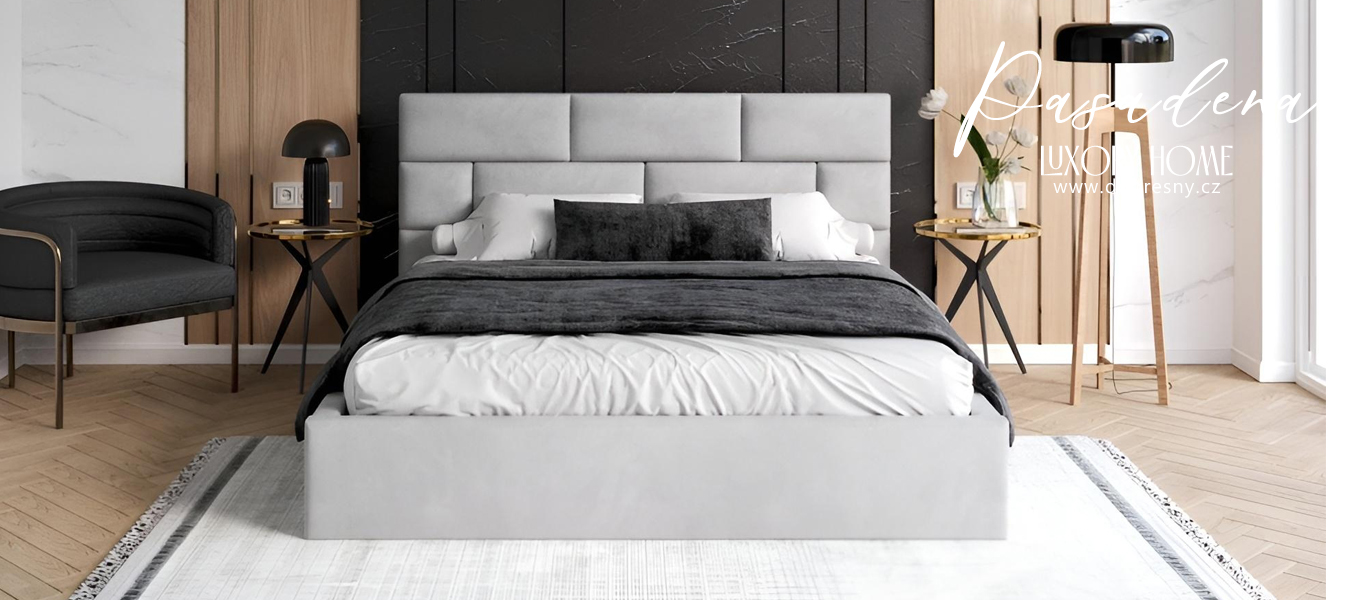 Čalouněná postel PASADENA PARIS 140x200 s kovovým roštem SVĚTLE ŠEDÁ