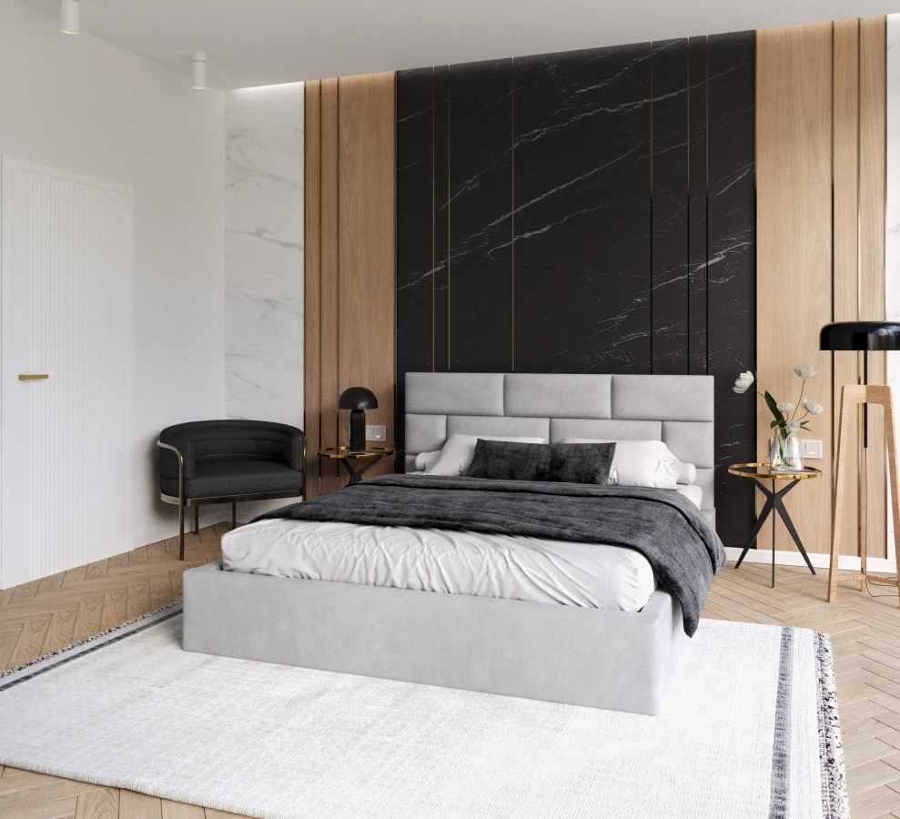 Čalouněná postel PASADENA PARIS 180x200 s kovovým roštem SVĚTLE ŠEDÁ