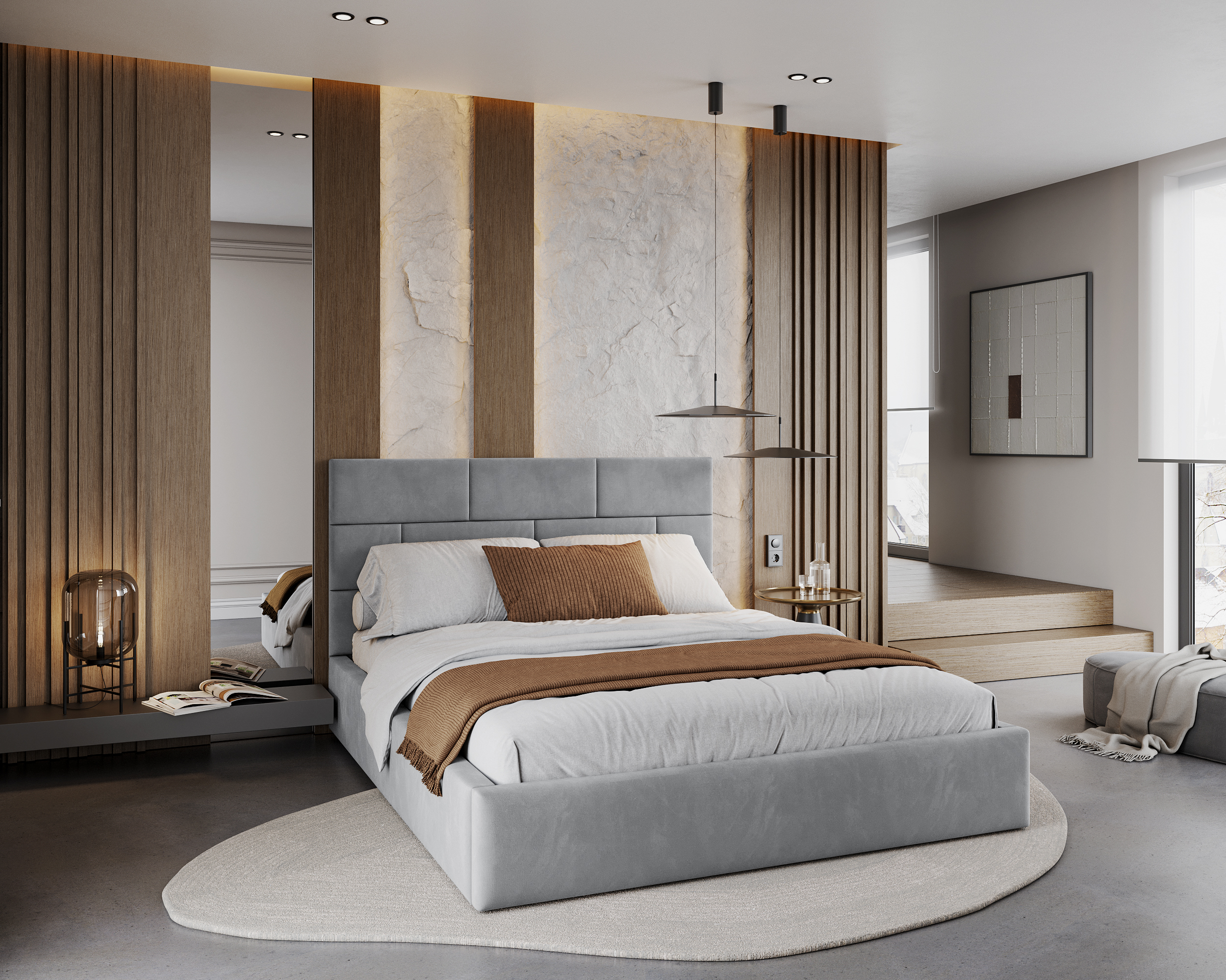 Čalouněná postel PASADENA PARIS 90x200 s kovovým roštem OCELOVÁ ŠEDÁ