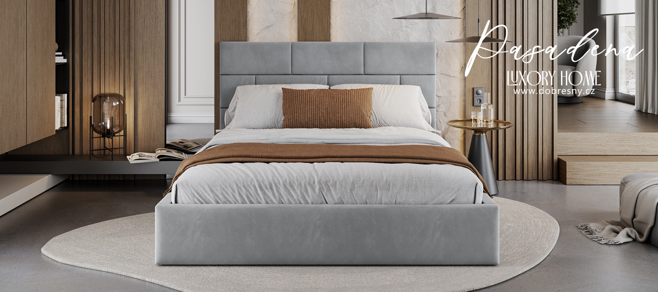 Čalouněná postel PASADENA PARIS 120x200 s kovovým roštem OCELOVÁ ŠEDÁ
