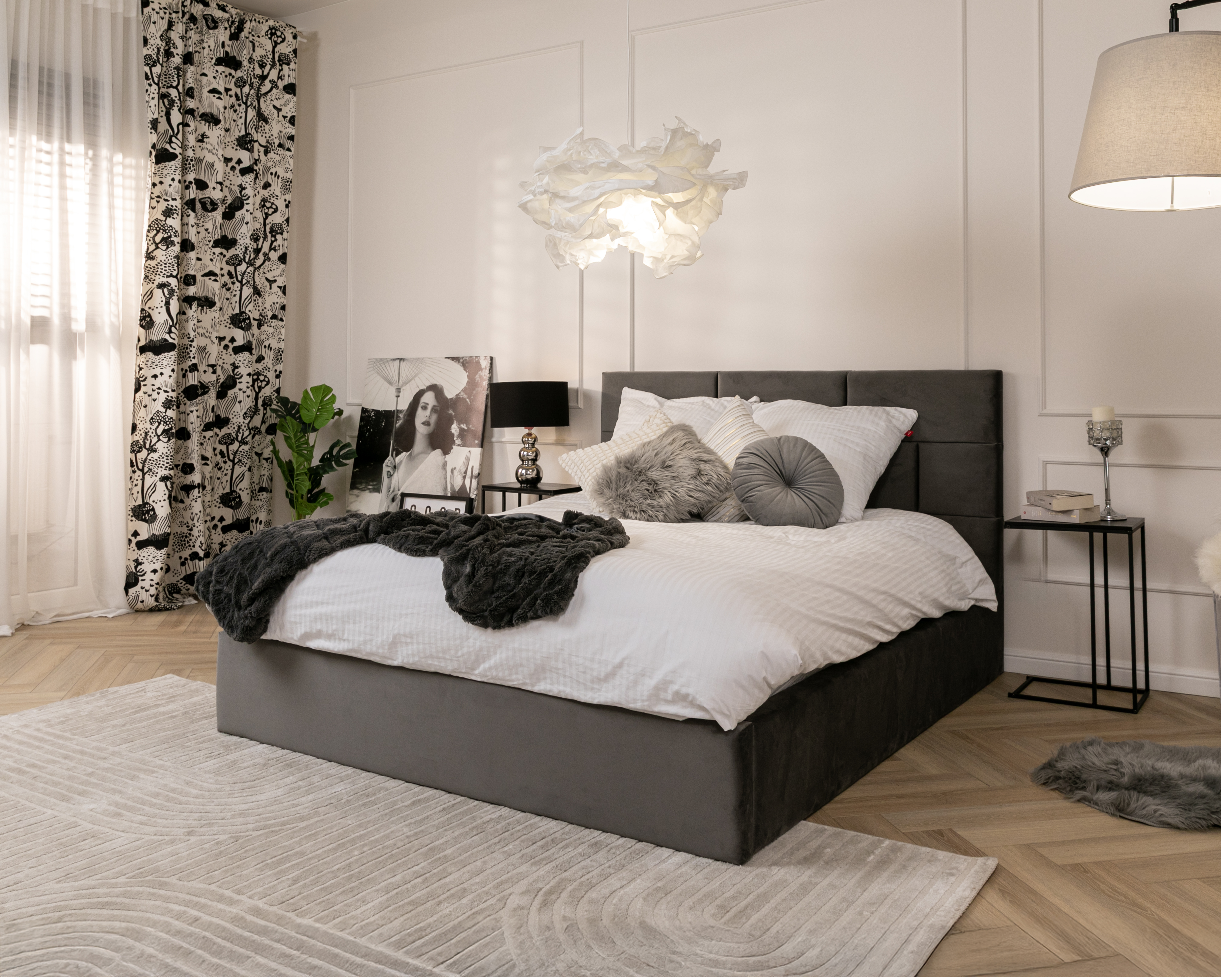 Čalouněná postel PASADENA PARIS 90x200 s kovovým roštem TMAVĚ ŠEDÁ