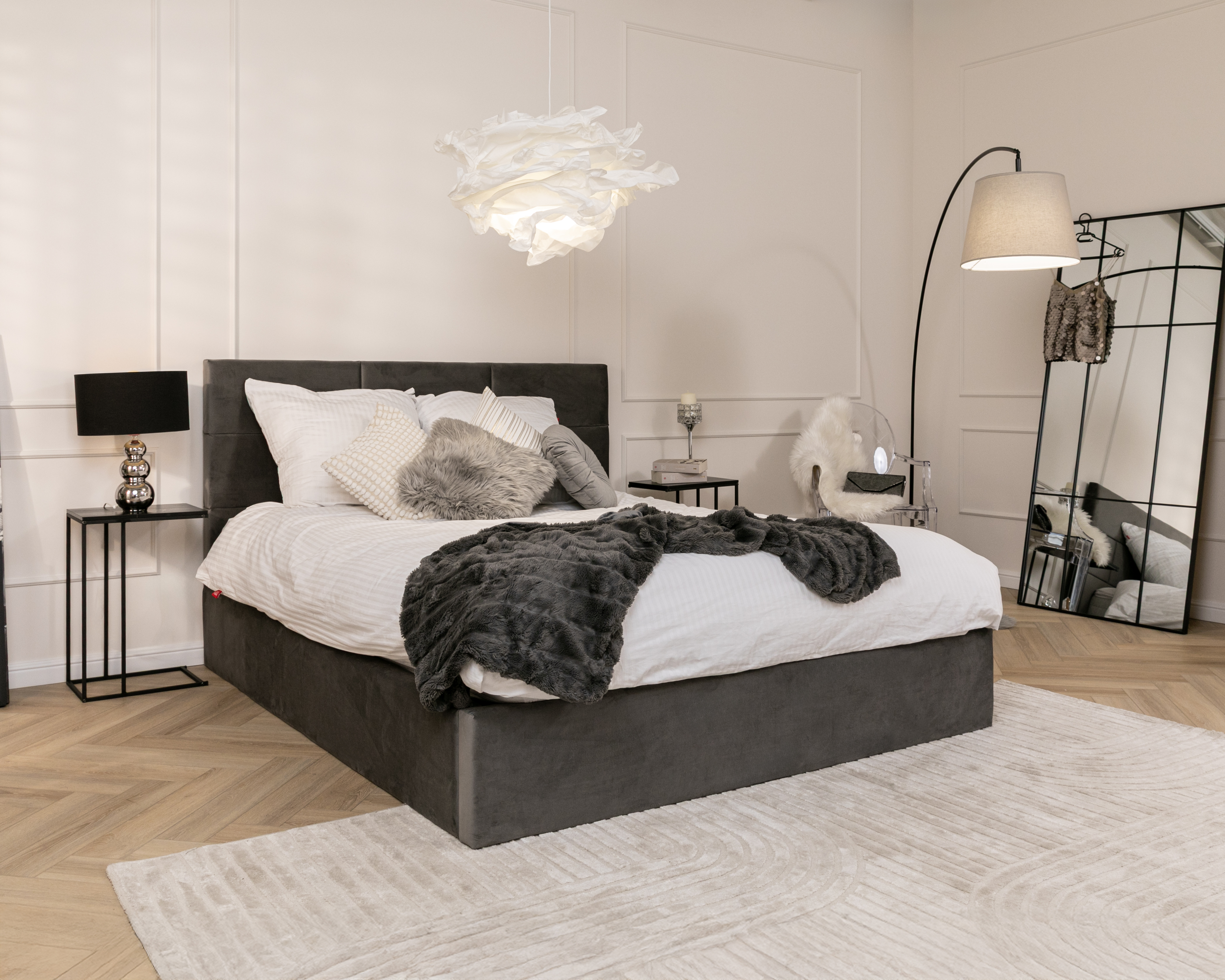 Čalouněná postel PASADENA PARIS 120x200 s kovovým roštem TMAVĚ ŠEDÁ