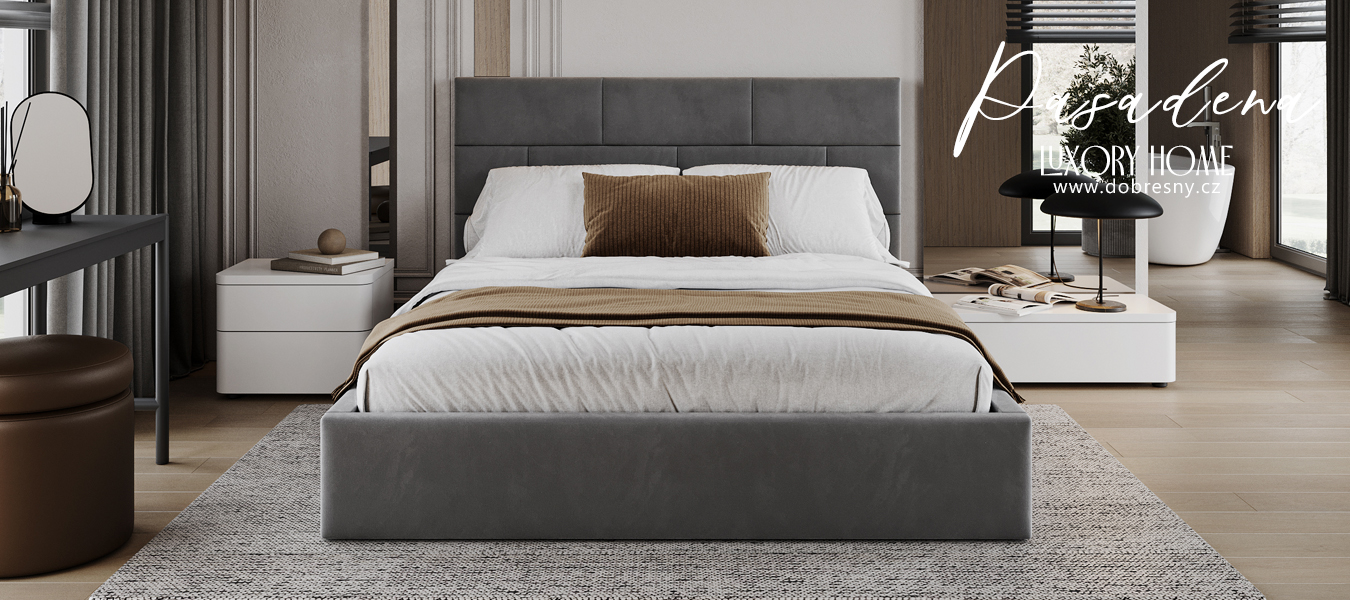 Čalouněná postel PASADENA PARIS 160x200 s kovovým roštem TMAVĚ ŠEDÁ