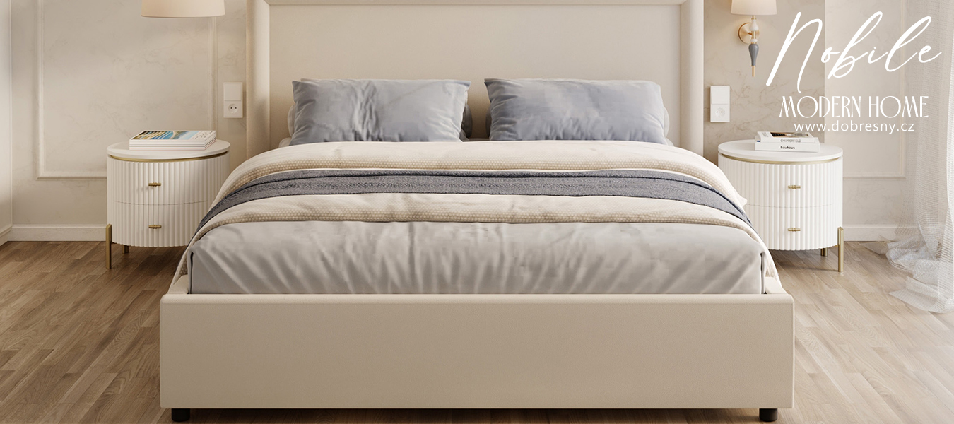 Čalouněná postel NOBILE 90x200 Krémová Paris s úložným prostorem kovový rošt