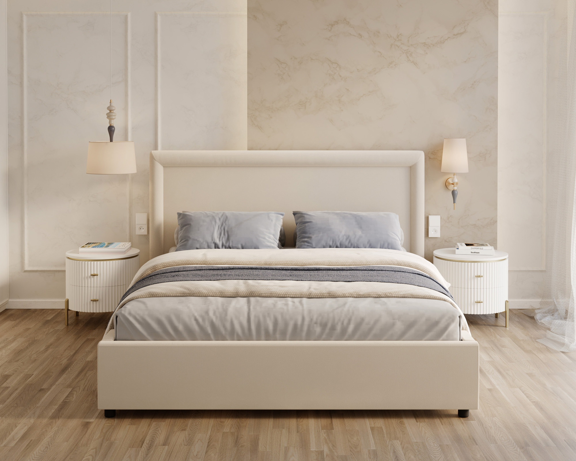 Čalouněná postel NOBILE 180x200 Krémová Paris s úložným prostorem kovový rošt