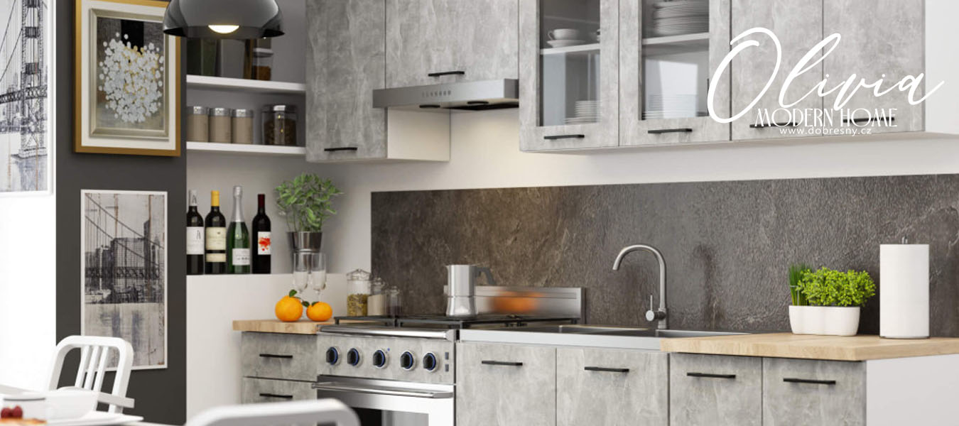 Kuchyňská sestava OLIVIA 2,4m Beton / Dub Sonoma
