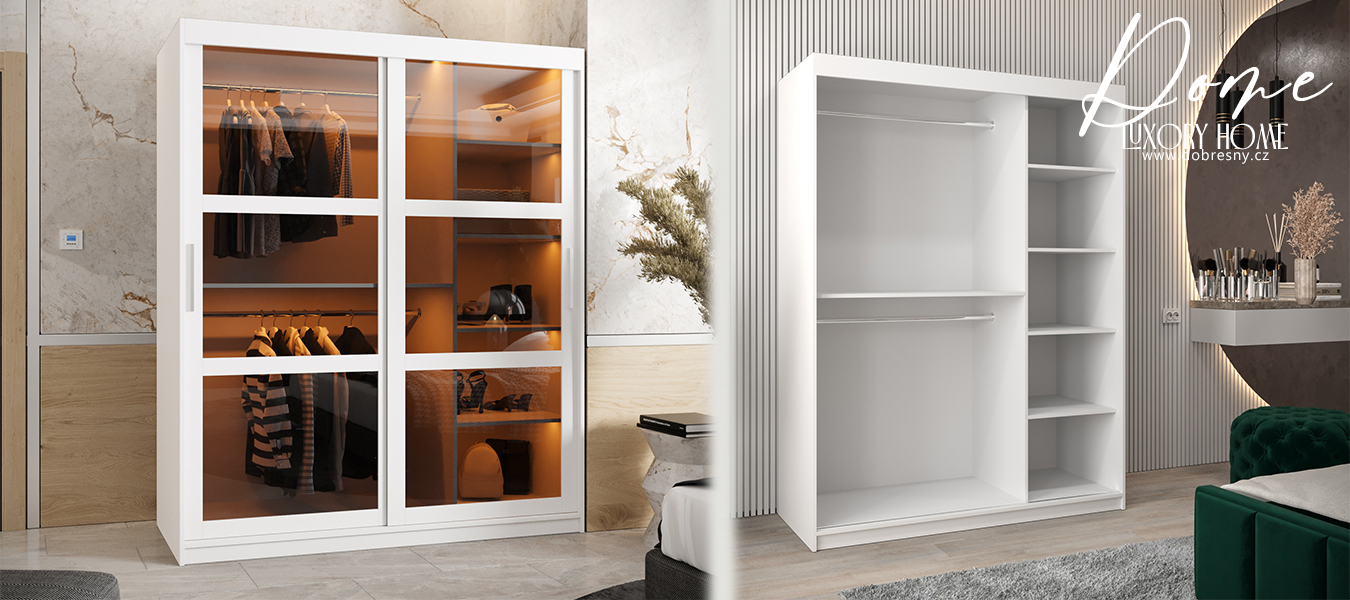 Šatní skřín s posuvnými dveřmi DOME 150cm bílá