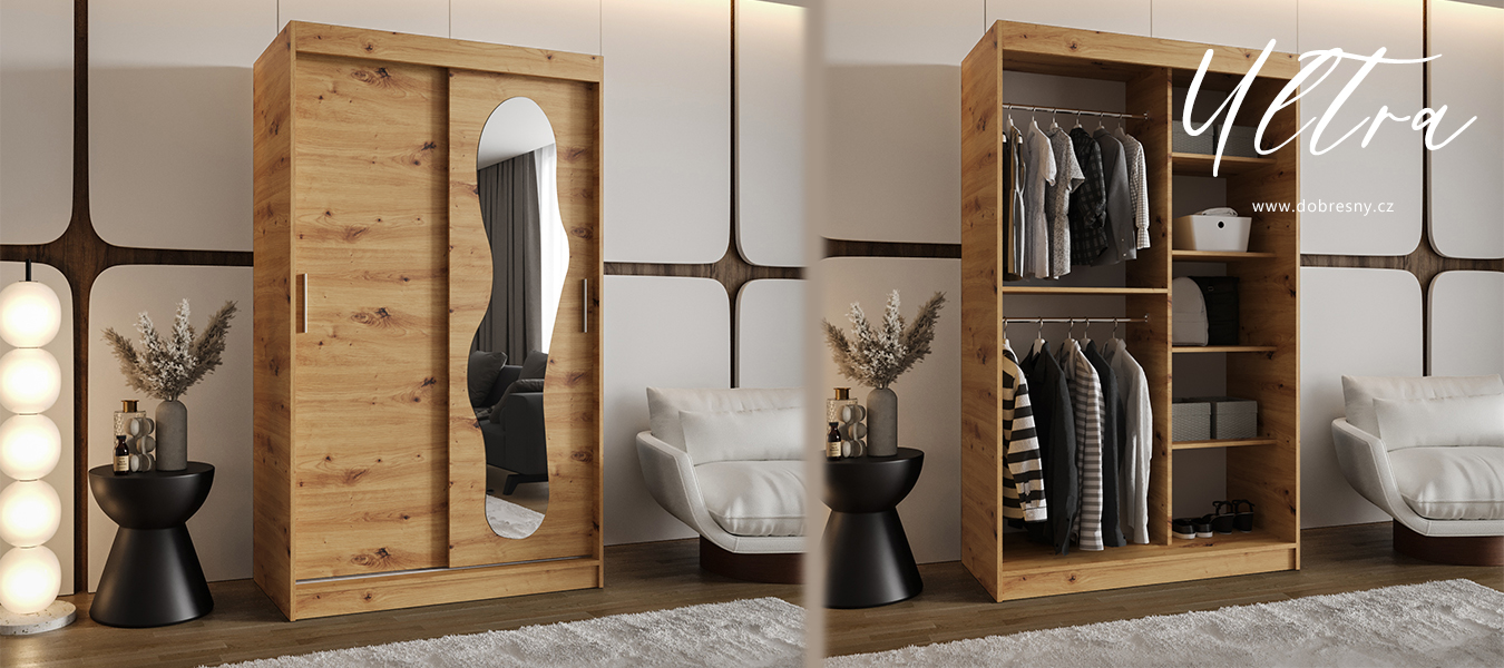Šatní skřín s posuvnými dveřmi a zrcadlem ULTRA 120cm artisan
