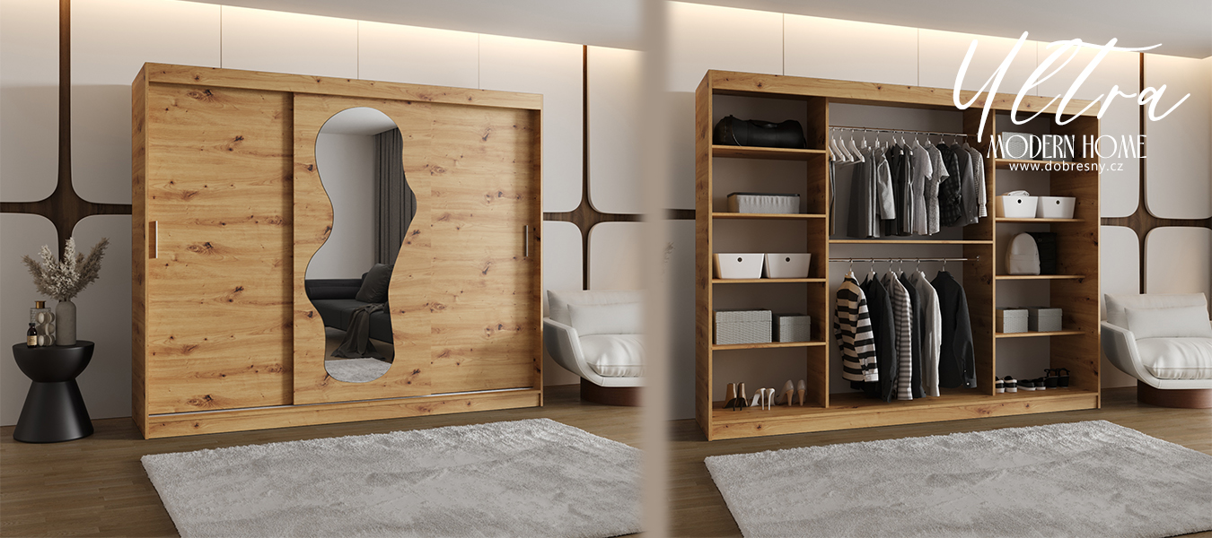 Šatní skřín s posuvnými dveřmi a zrcadlem ULTRA 250cm artisan