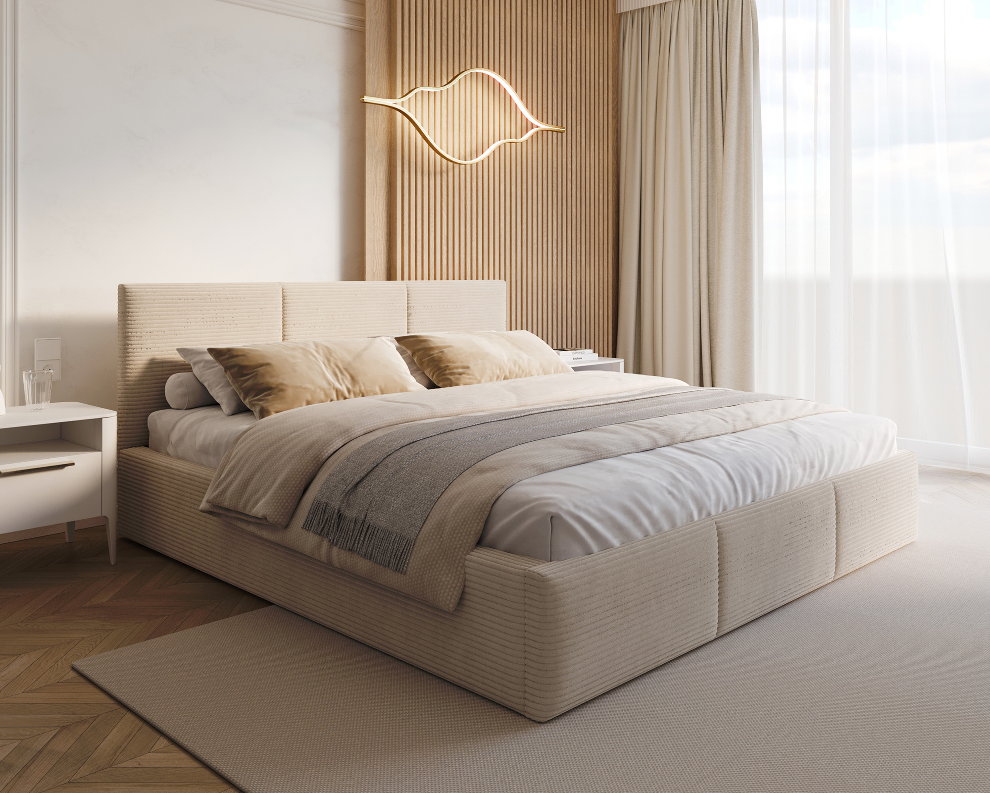 Čalouněná postel FRESIA 140x200 s kovovým zdvižným roštem KRÉM SZTRUKS