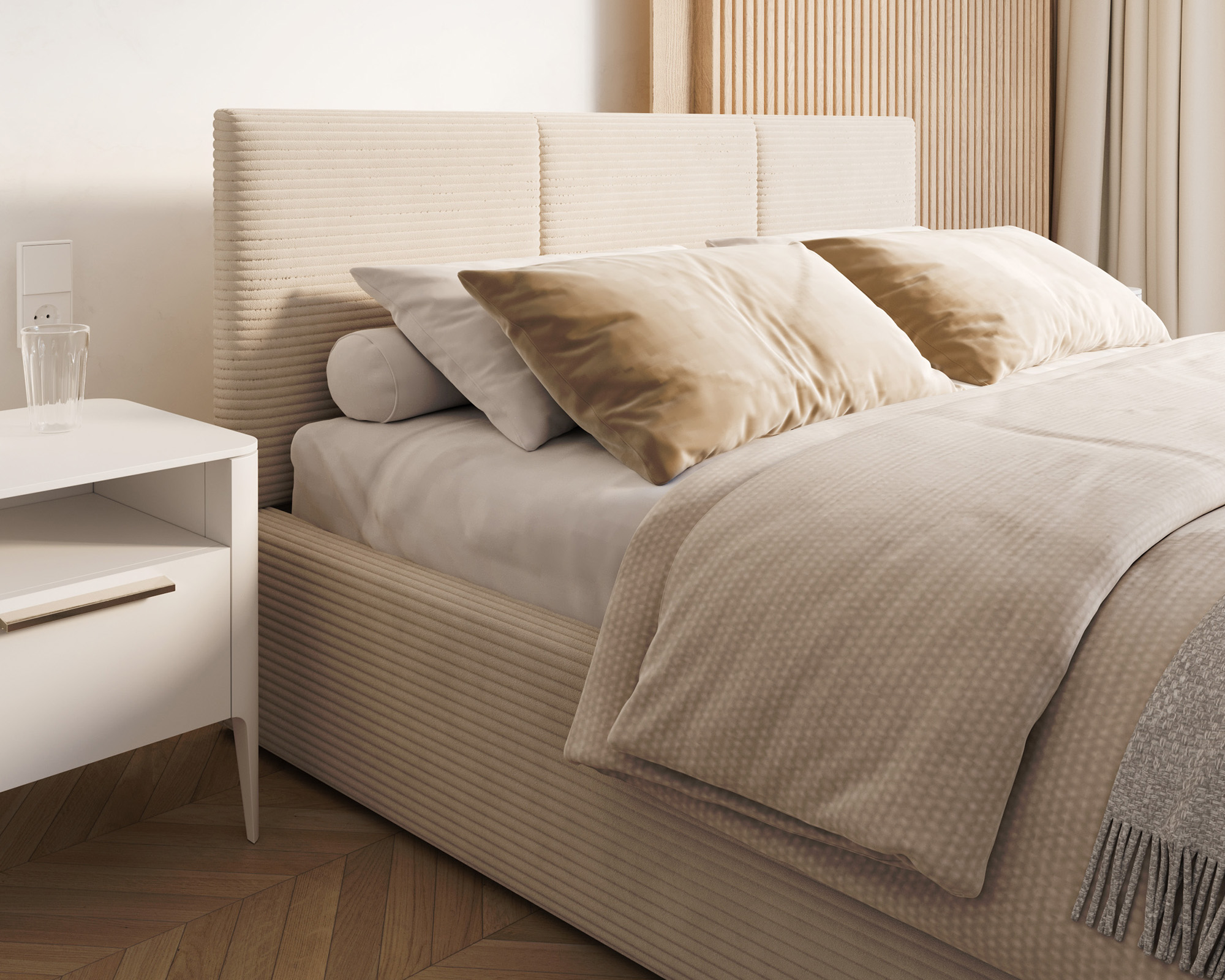 Čalouněná postel FRESIA 180x200 s kovovým zdvižným roštem KRÉM SZTRUKS