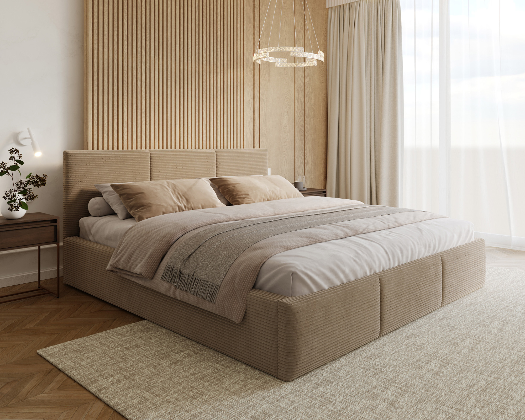 Čalouněná postel FRESIA 180x200 s kovovým zdvižným roštem BÉŽOVÁ SZTRUKS