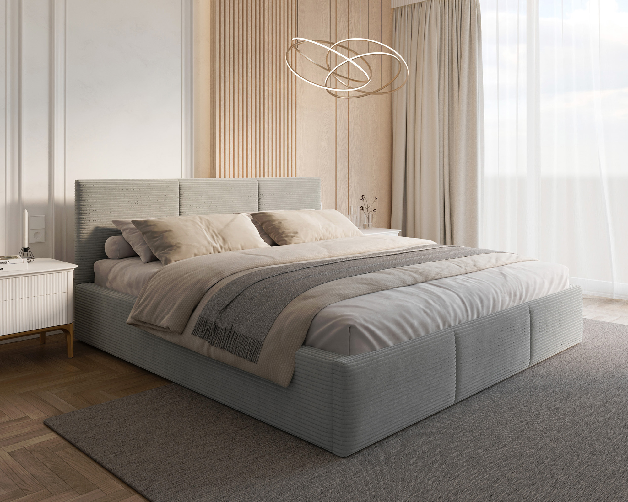 Čalouněná postel FRESIA 140x200 s kovovým zdvižným roštem ŠEDÁ SZTRUKS