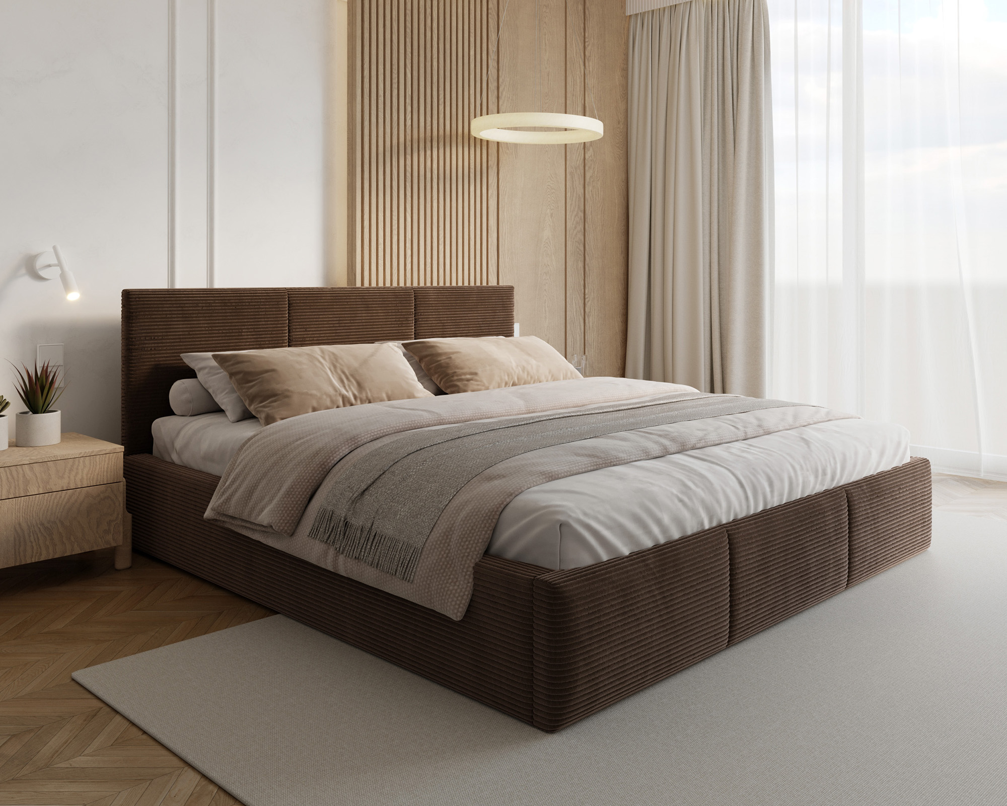 Čalouněná postel FRESIA 160x200 s kovovým zdvižným roštem HNĚDÁ SZTRUKS