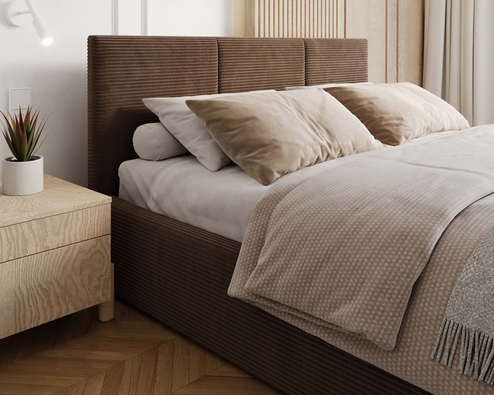 Čalouněná postel FRESIA 180x200 s kovovým zdvižným roštem HNĚDÁ SZTRUKS