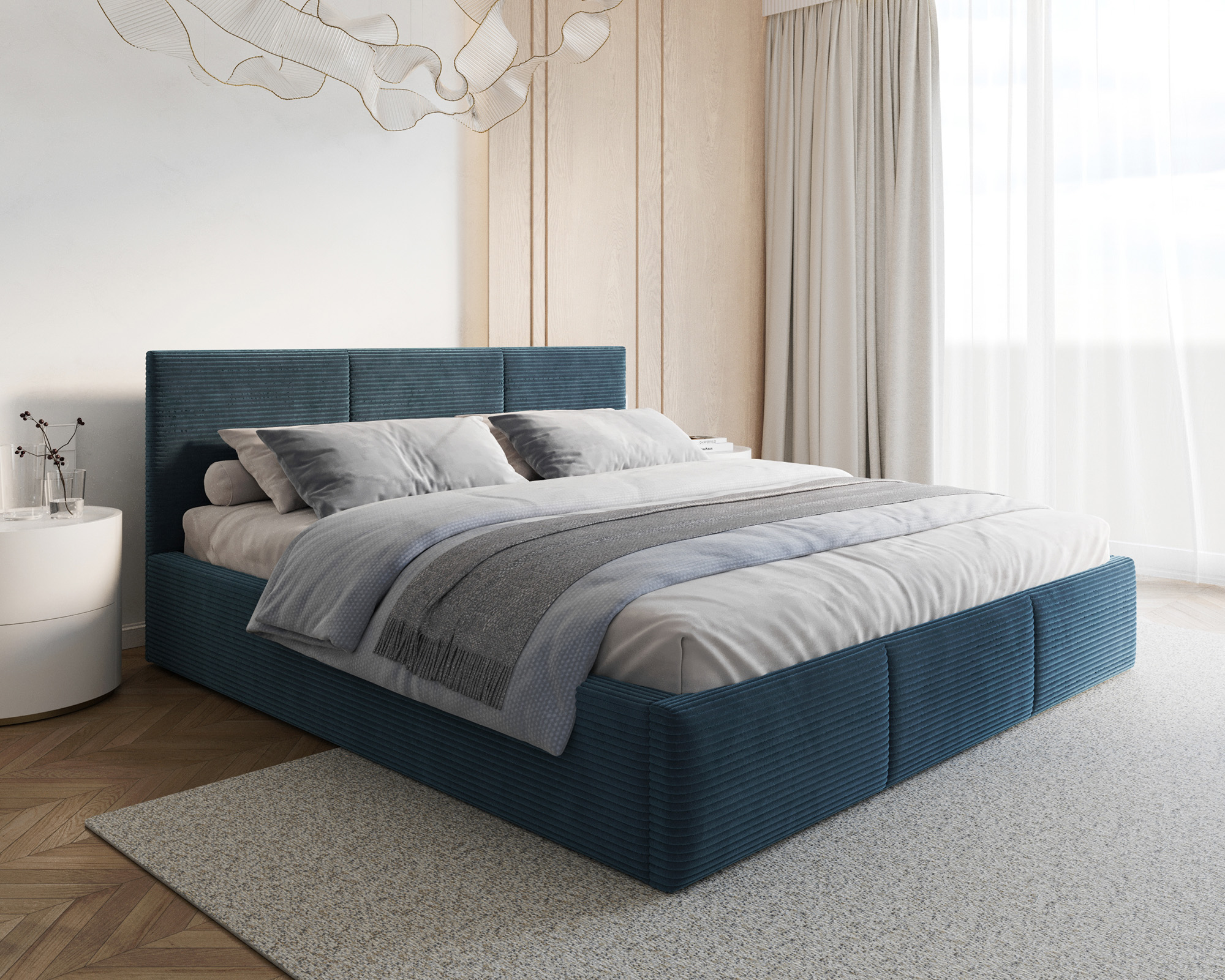 Čalouněná postel FRESIA 120x200 s kovovým zdvižným roštem MODRÁ SZTRUKS