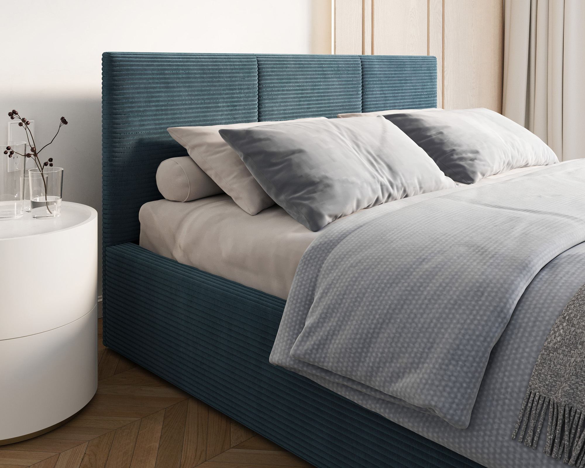 Čalouněná postel FRESIA 140x200 s kovovým zdvižným roštem MODRÁ SZTRUKS