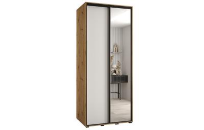 Šatní skříň s posuvnými dveřmi a zrcadlem DAVOS 120cm | DUB Artisan / bílá / černé pojezdy